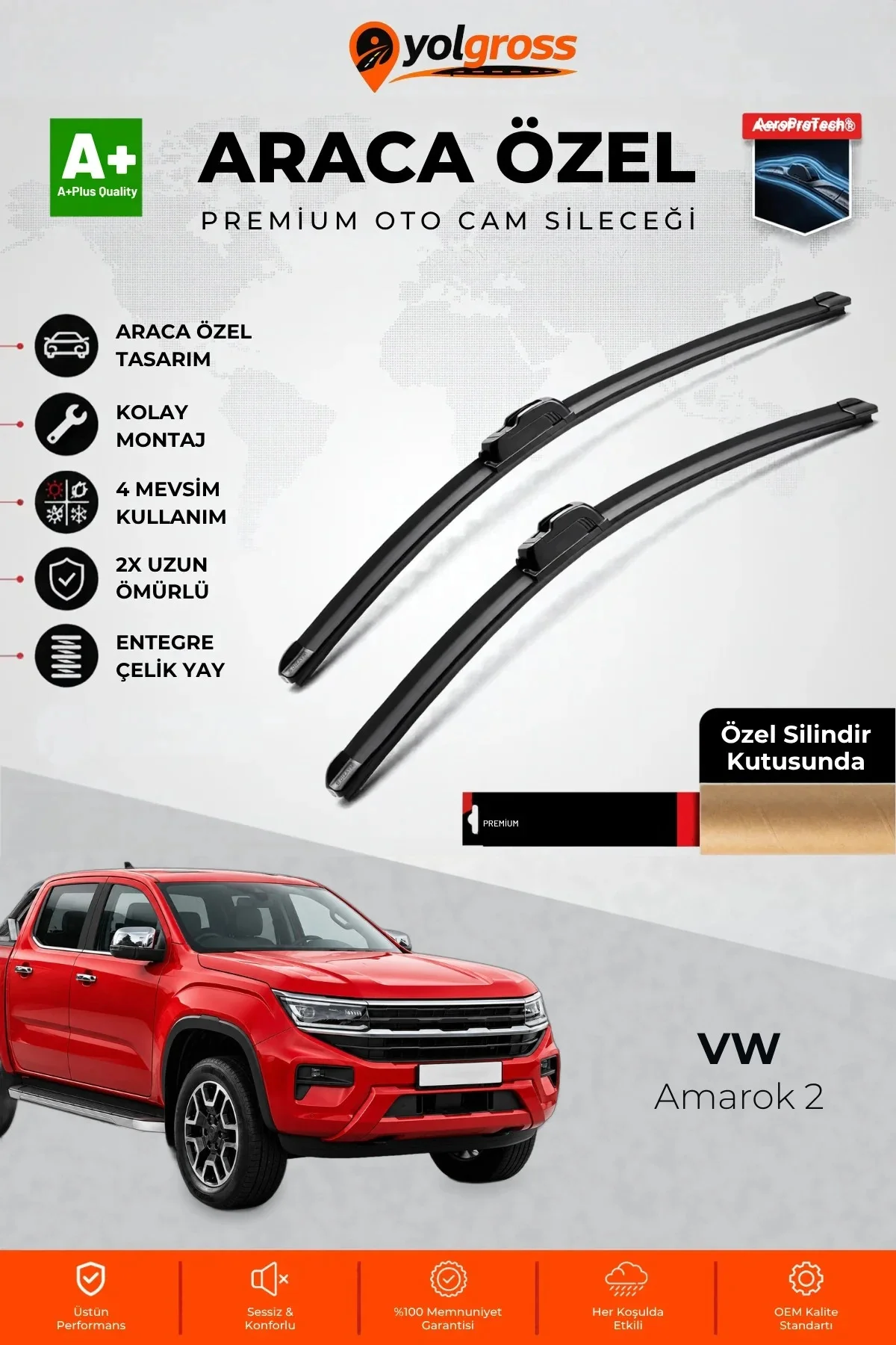 VW Amarok 2 Ön Cam Silecek Seti 2023 Üzeri Premium Araca Özel 60-45 Cm A+ Kalite