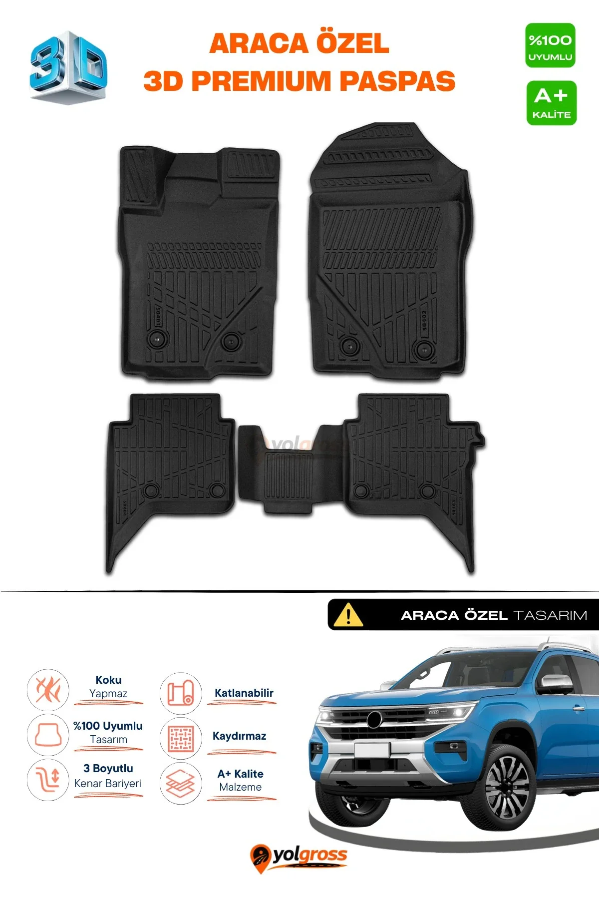 VW Amarok 3D Pro Havuzlu Paspas 2023 Üzeri A+ Kalite