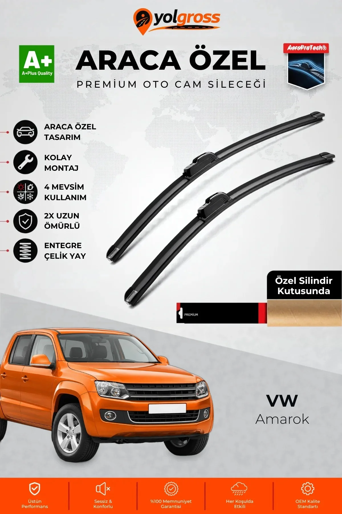VW Amarok Ön Cam Silecek Seti 2010-2023 Premium Araca Özel 60-60 Cm A+ Kalite