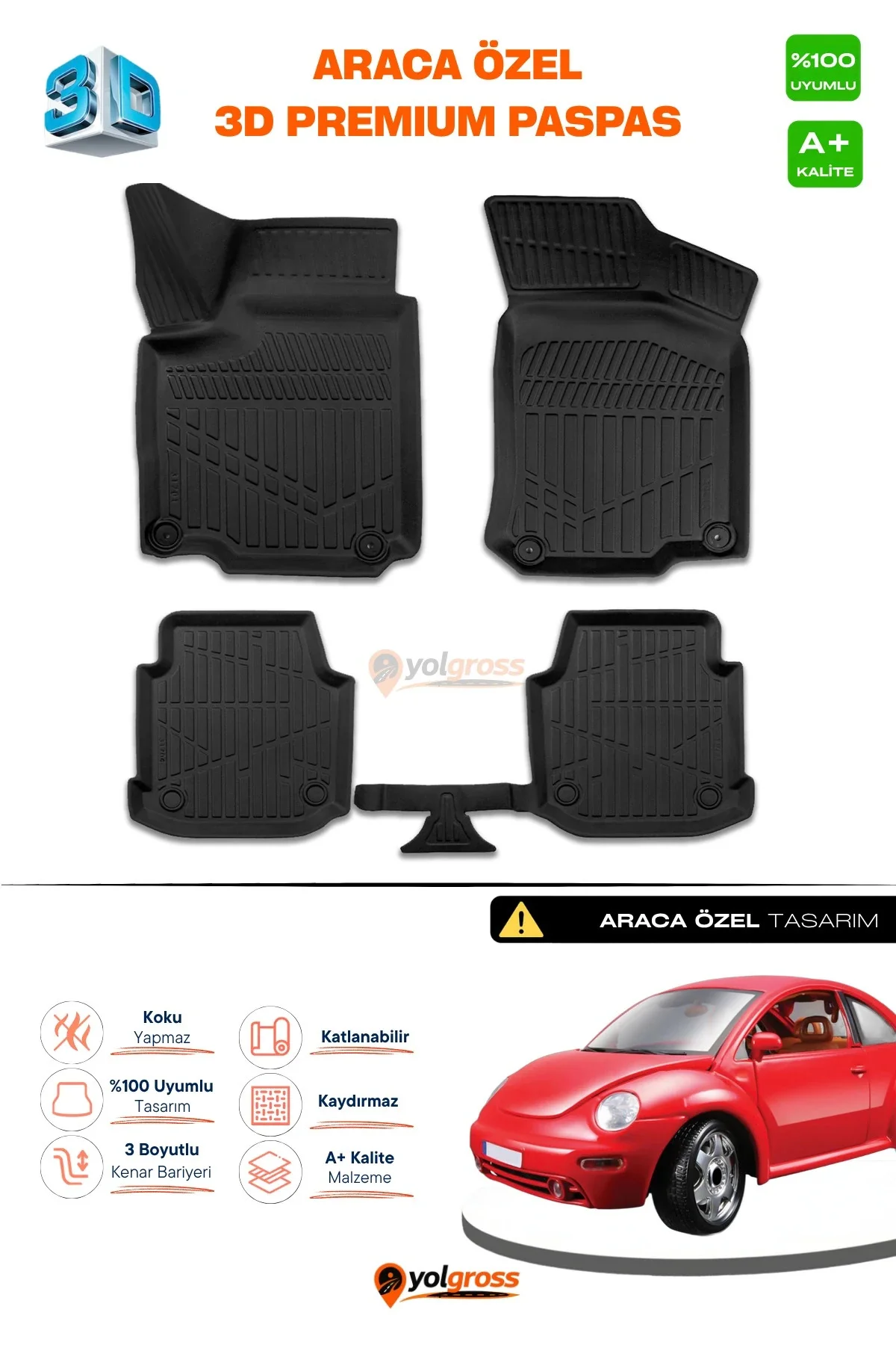VW Beetle 3D Pro Havuzlu Paspas 1998-2008 A+ Kalite VW Beetle 3D Pro Havuzlu Paspas 1998-2008 A+ Kalite