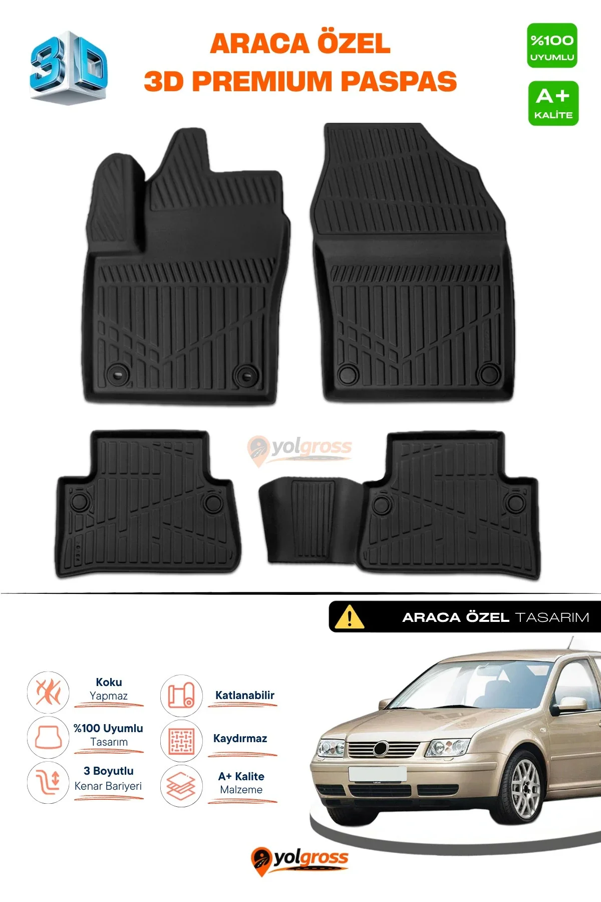 VW Bora 3D Pro Havuzlu Paspas 1999-2006 A+ Kalite