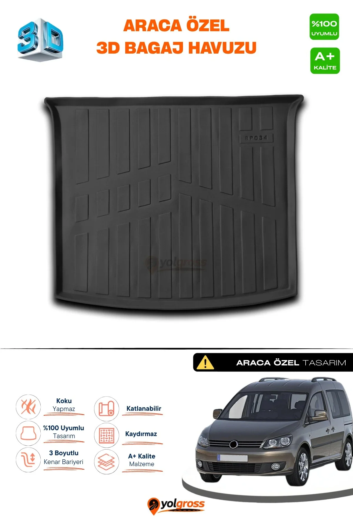 VW Caddy 3D Pro Bagaj Havuzu 2010-2015 A+ Kalite