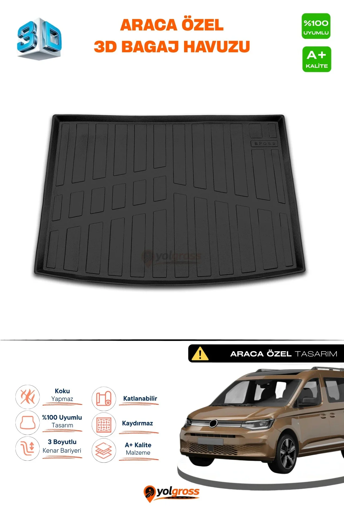 VW Caddy 3D Pro Bagaj Havuzu 2020 Üzeri A+ Kalite