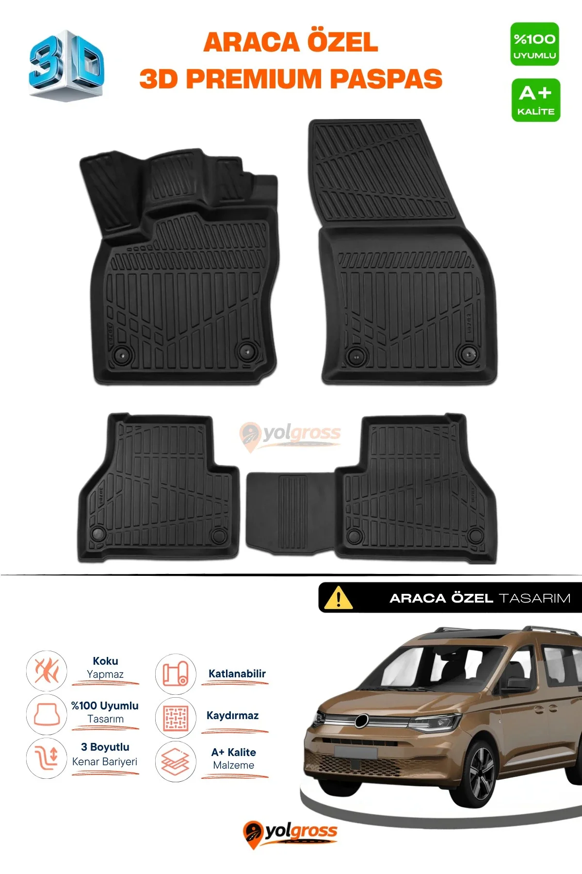 VW Caddy 3D Pro Havuzlu Paspas 2020 Üzeri A+ Kalite VW Caddy 3D Pro Havuzlu Paspas 2020 Üzeri A+ Kalite
