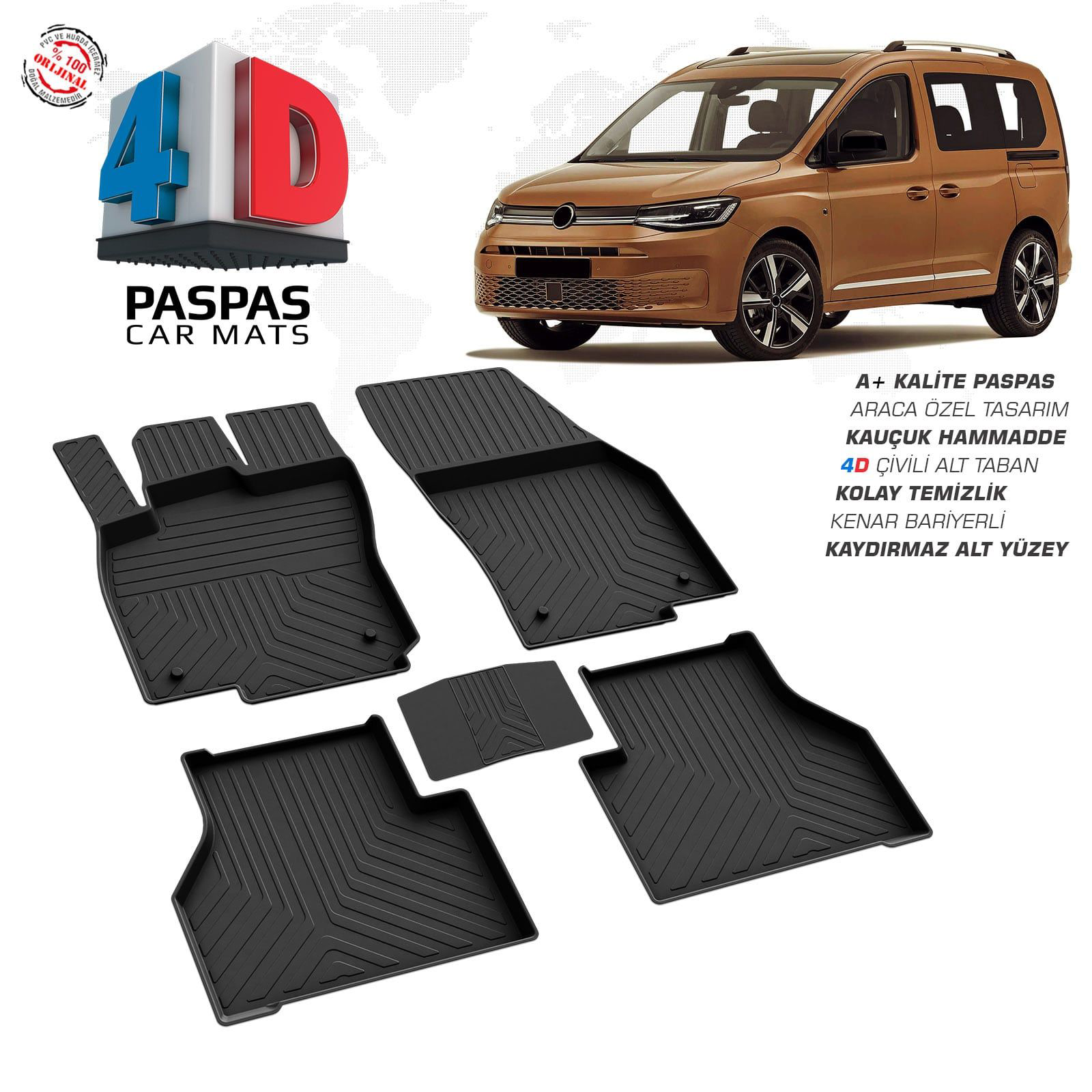 VW Caddy 4D Araca Özel Havuzlu Kauçuk Paspas 2020 ve Üzeri Fiyatı, Yorumları ve Özellikleri