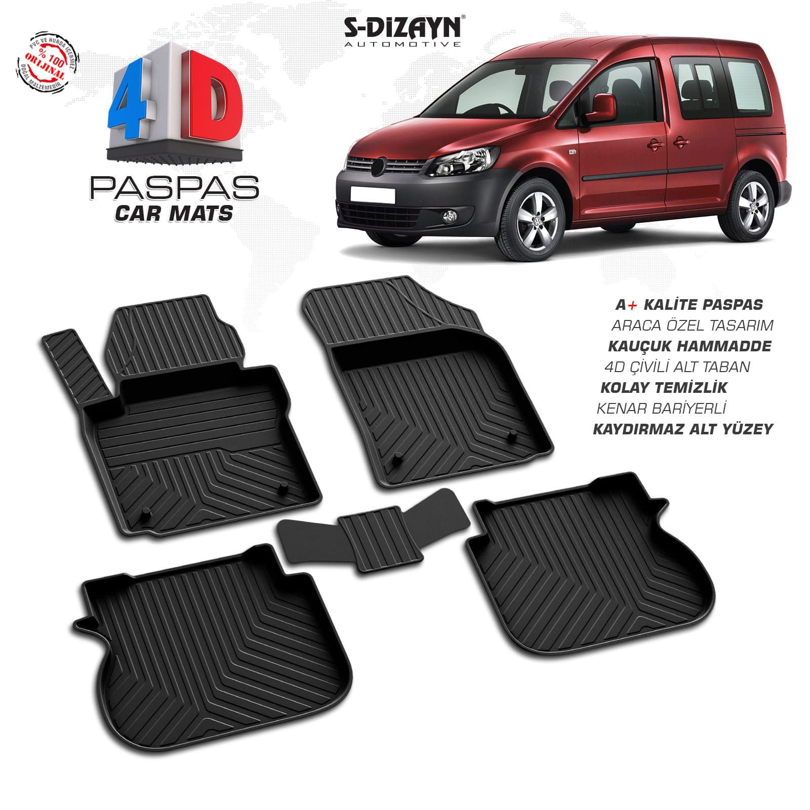 VW Caddy 4D Araca Özel Havuzlu Kauçuk Paspas 2004-2019 Fiyatı, Yorumları ve Özellikleri