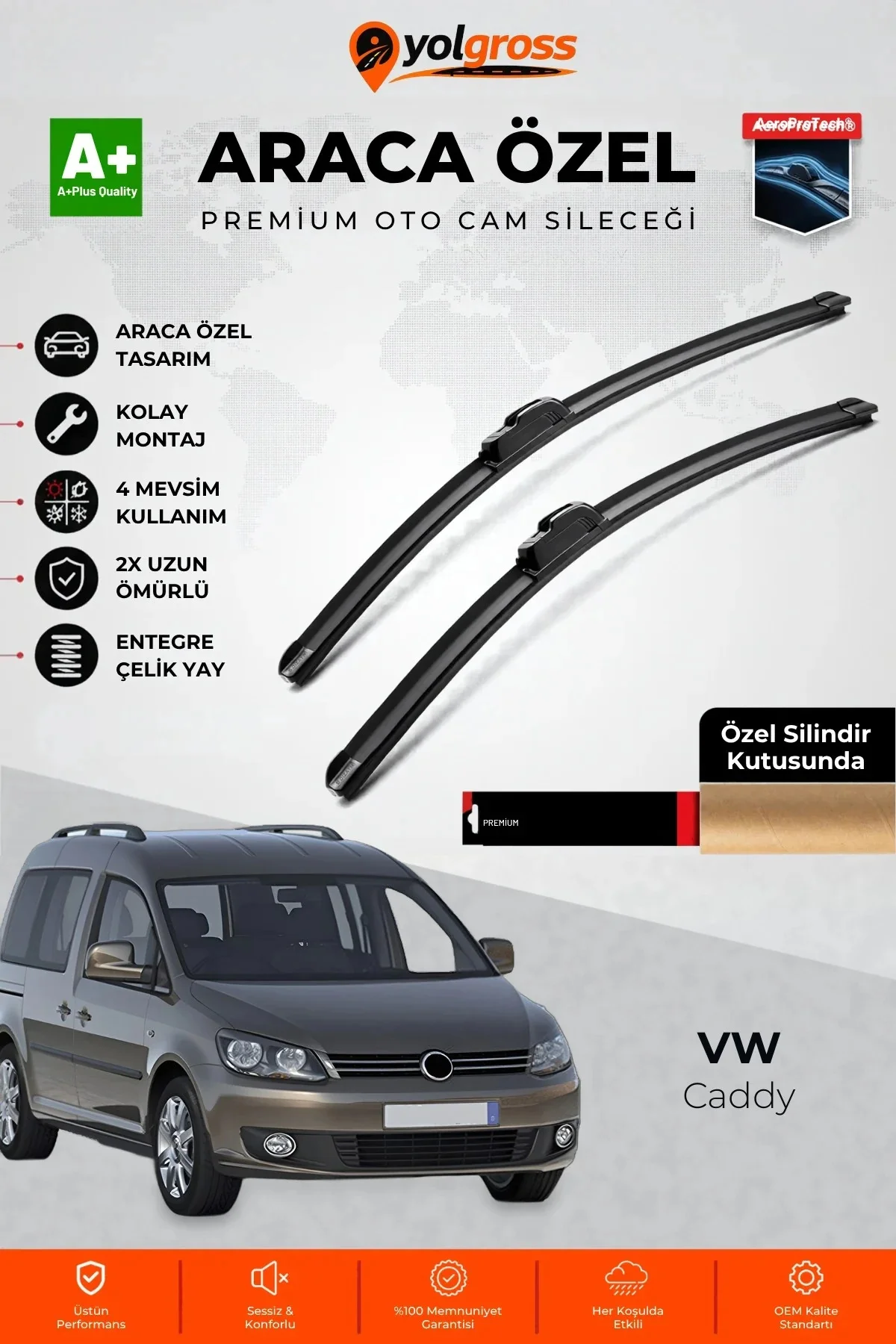VW Caddy Ön Cam Silecek Seti 2006-2015 Premium Araca Özel 60-45 Cm A+ Kalite VW Caddy Ön Cam Silecek Seti 2006-2015 Premium Araca Özel 60-45 Cm A+ Kalite