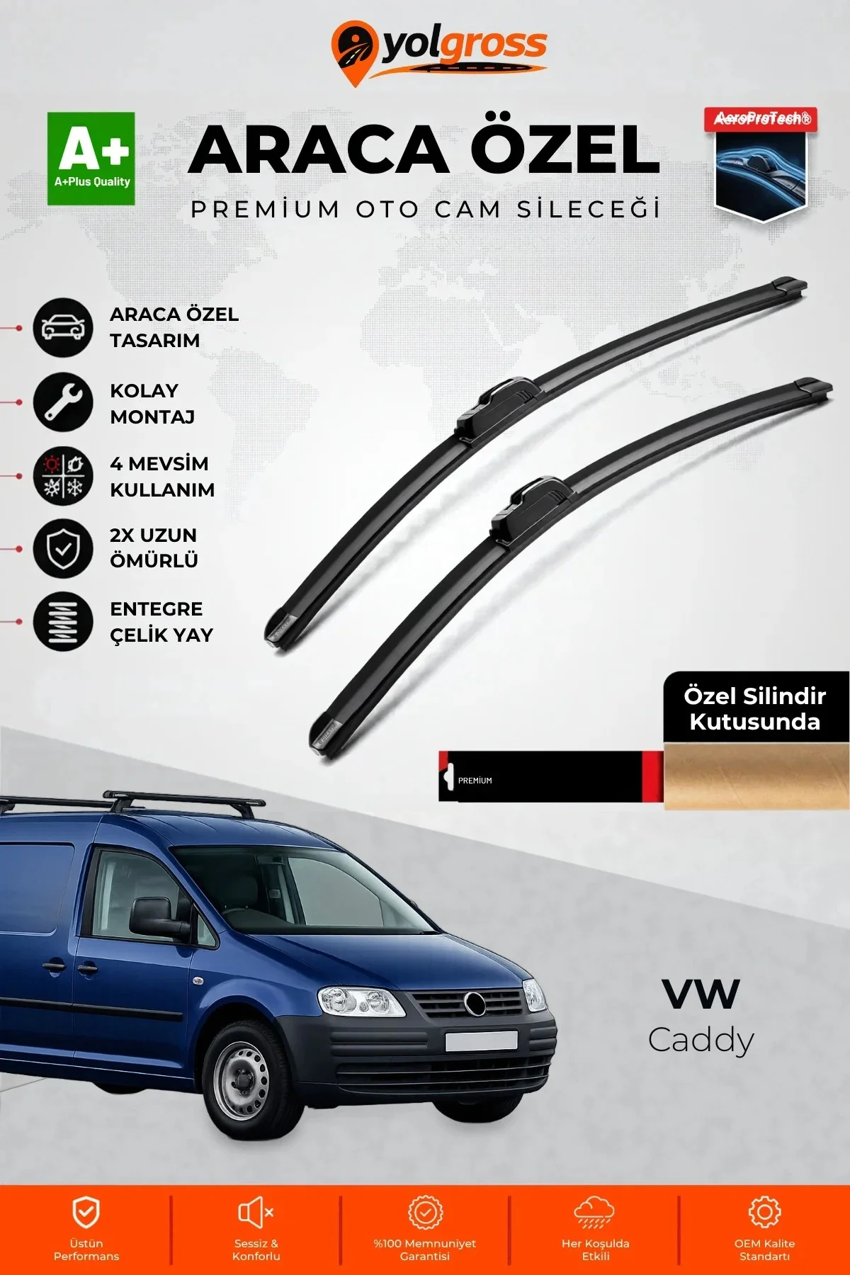 VW Caddy Ön Cam Silecek Seti 2004-2006 Premium Araca Özel 60-45 Cm A+ Kalite VW Caddy Ön Cam Silecek Seti 2004-2006 Premium Araca Özel 60-45 Cm A+ Kalite