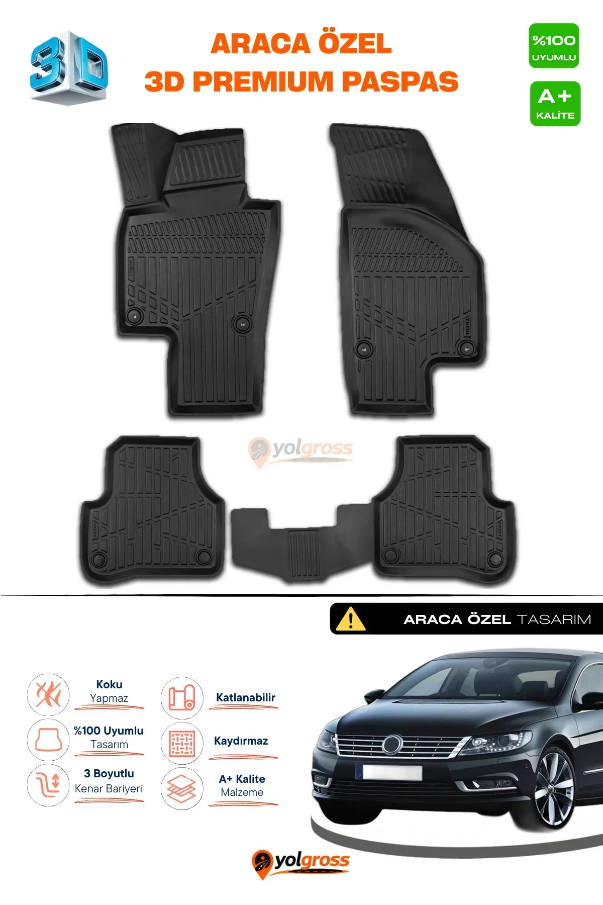 VW CC 3D Pro Havuzlu Paspas 2008-2017 A+ Kalite VW CC 3D Pro Havuzlu Paspas 2008-2017 A+ Kalite