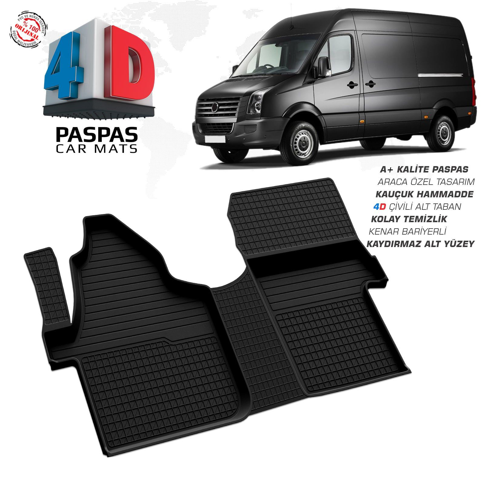 VW Crafter 4D Araca Özel Havuzlu Kauçuk Paspas 2006 Üzeri Ön Çift