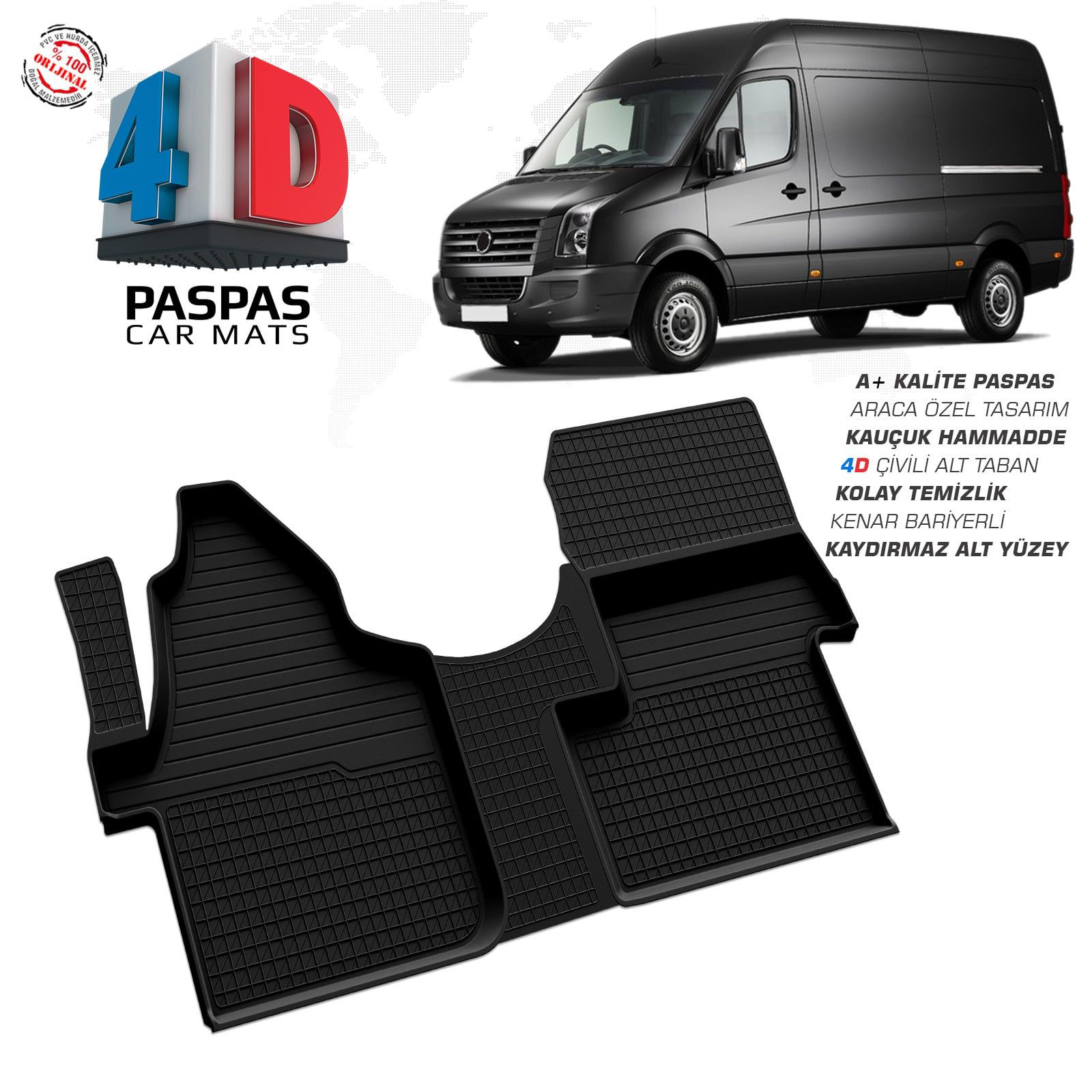 VW Crafter 4D Araca Özel Havuzlu Kauçuk Paspas 2006 Üzeri Ön Tek 