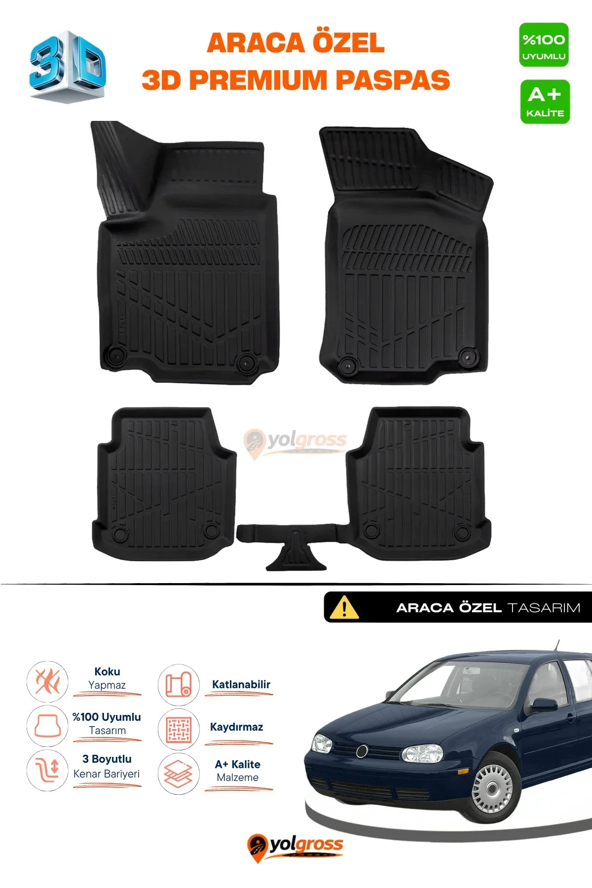 VW Golf 4 3D Pro Havuzlu Paspas 1997-2005 A+ Kalite