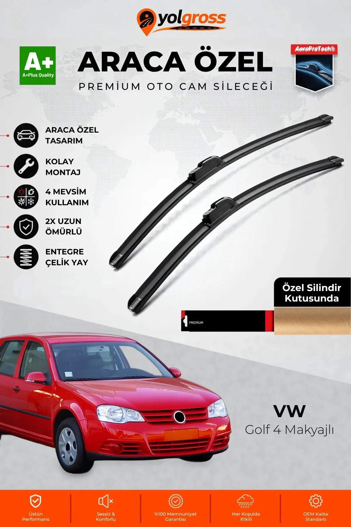 VW Golf 4 Makyajlı Ön Cam Silecek Seti 2002-2004 Premium Araca Özel 53-48 Cm A+ Kalite
