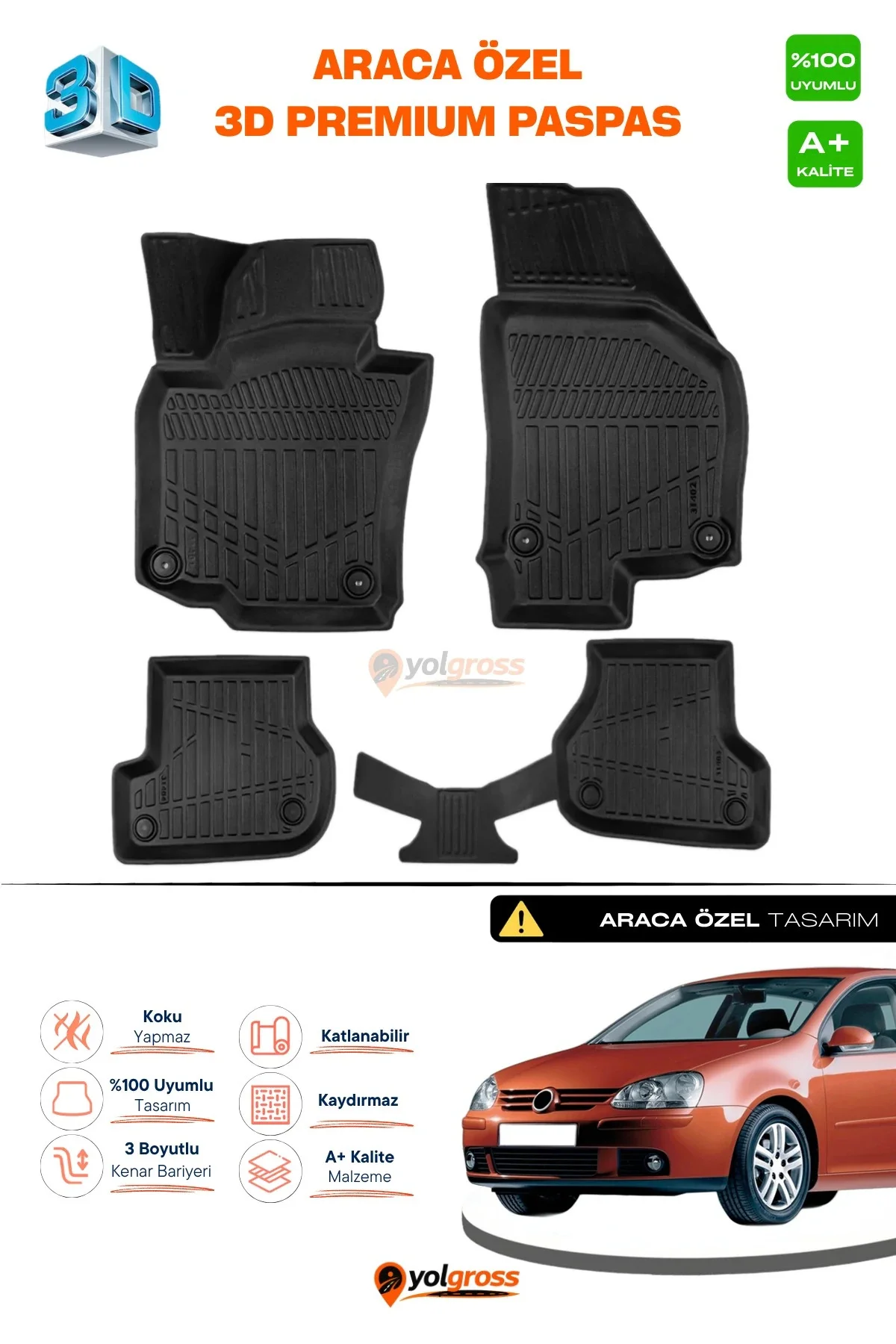 VW Golf 5 3D Pro Havuzlu Paspas 2004-2008 A+ Kalite