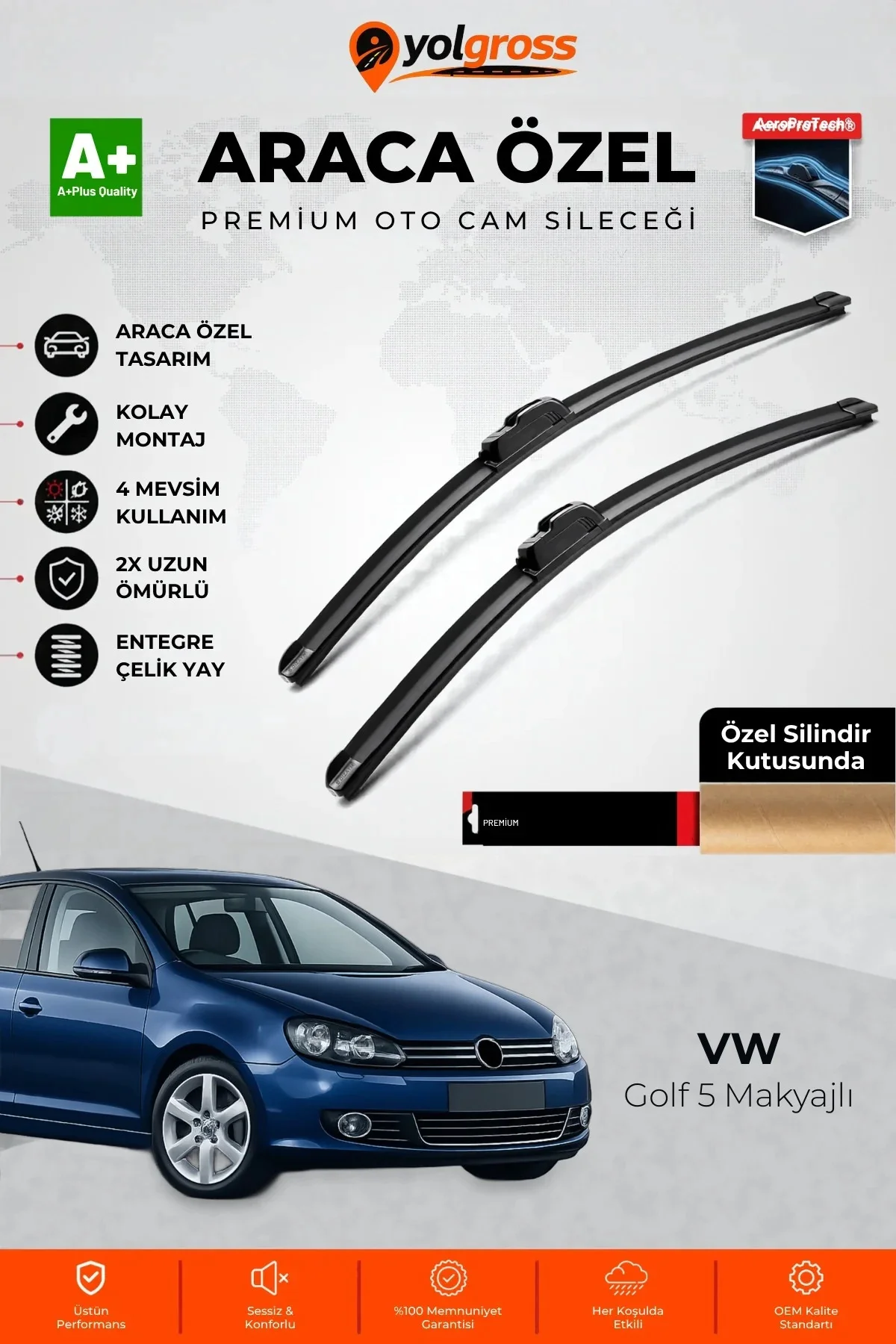 VW Golf 5 Makyajlı Ön Cam Silecek Seti 2005-2008 Premium Araca Özel 60-48 Cm A+ Kalite