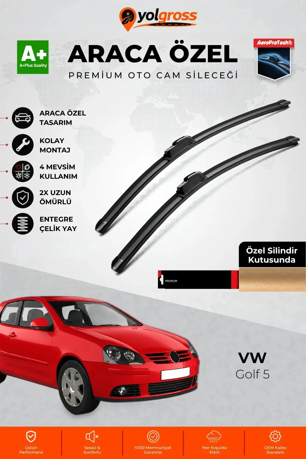 VW Golf 5 Ön Cam Silecek Seti 2004-2005 Premium Araca Özel 60-48 Cm A+ Kalite VW Golf 5 Ön Cam Silecek Seti 2004-2005 Premium Araca Özel 60-48 Cm A+ Kalite