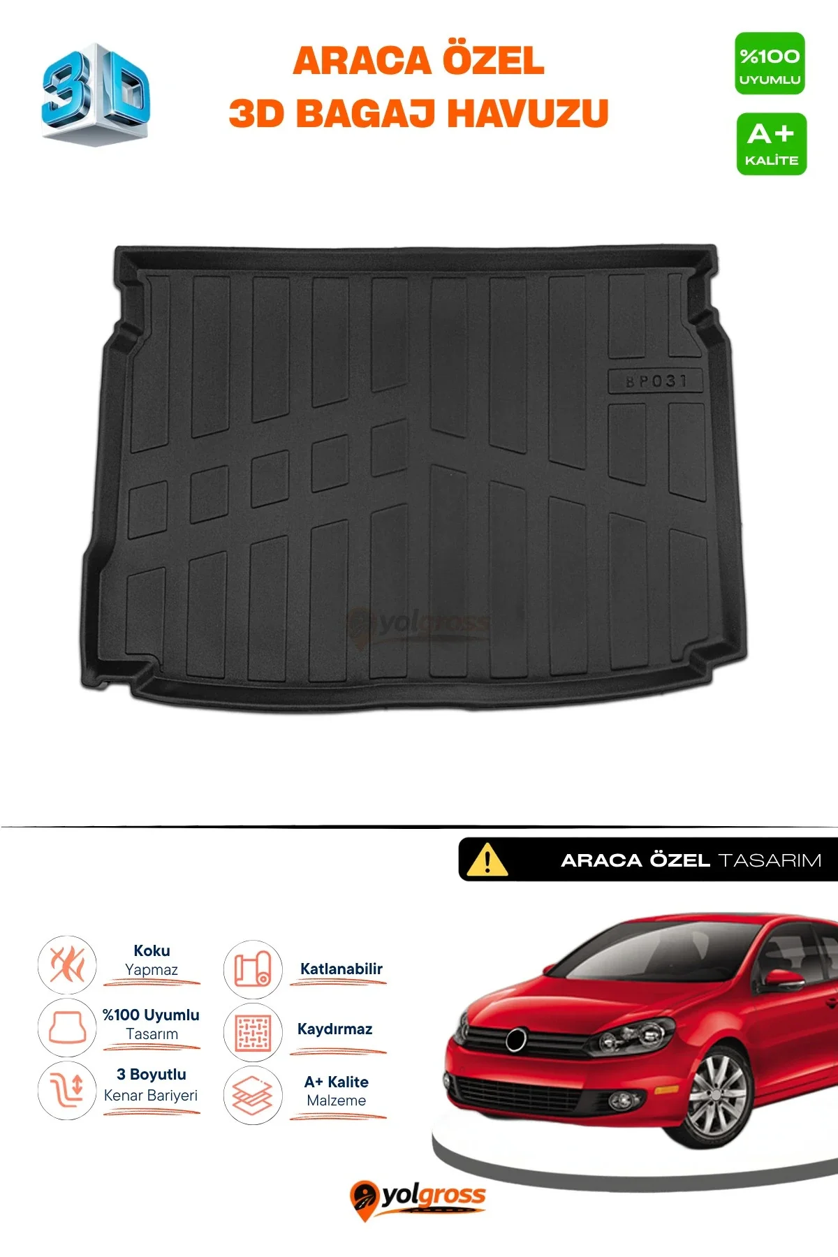 VW Golf 6 3D Pro Bagaj Havuzu 2008-2012 A+ Kalite