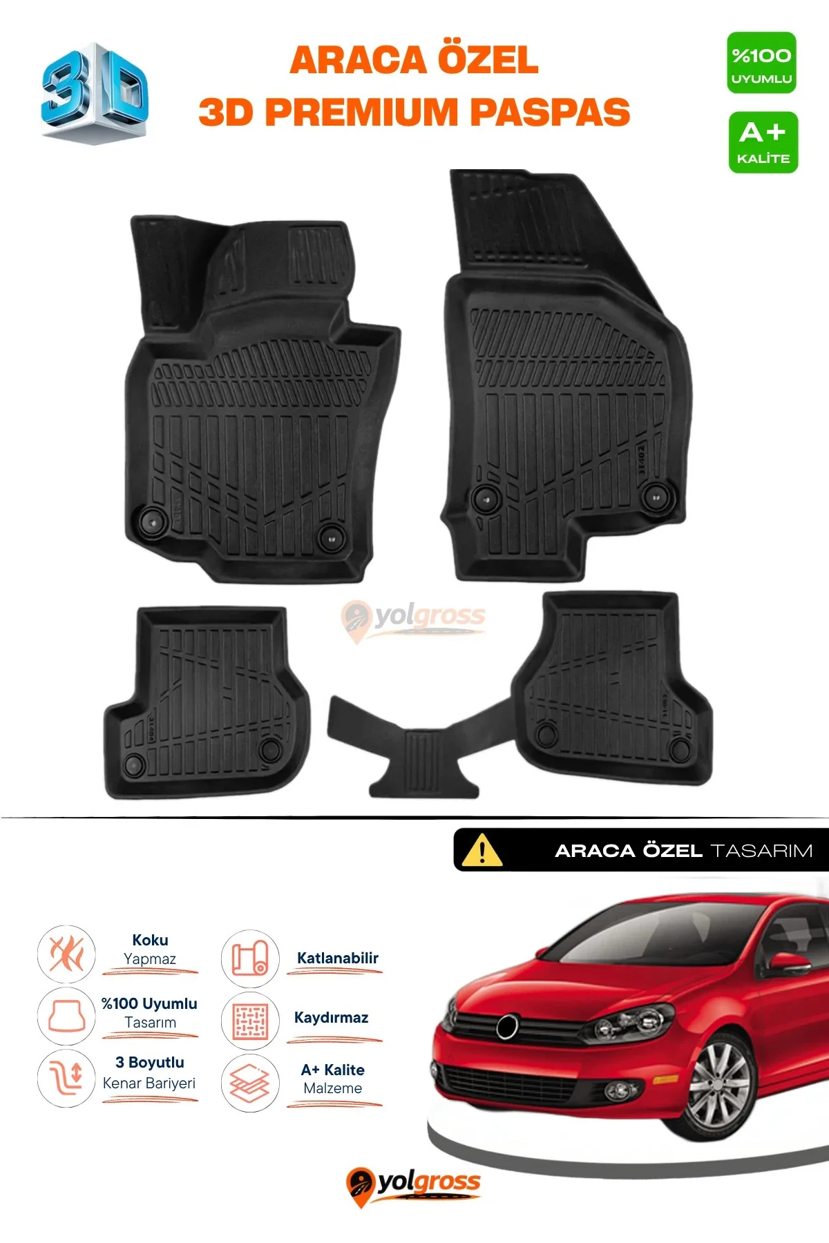 VW Golf 6 3D Pro Havuzlu Paspas 2008-2012 A+ Kalite VW Golf 6 3D Pro Havuzlu Paspas 2008-2012 A+ Kalite