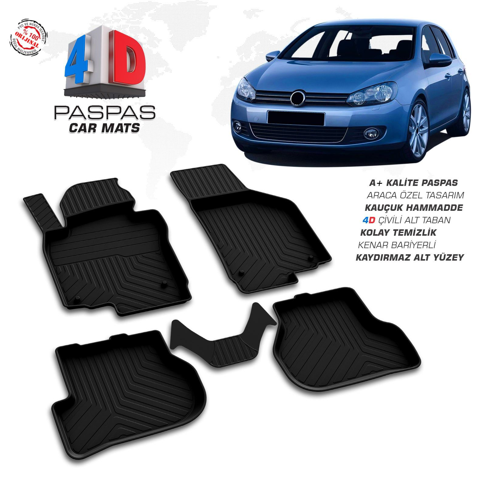 VW Golf 6 4D Araca Özel Havuzlu Kauçuk Paspas 2010-2013 Fiyatı, Yorumları ve Özellikleri