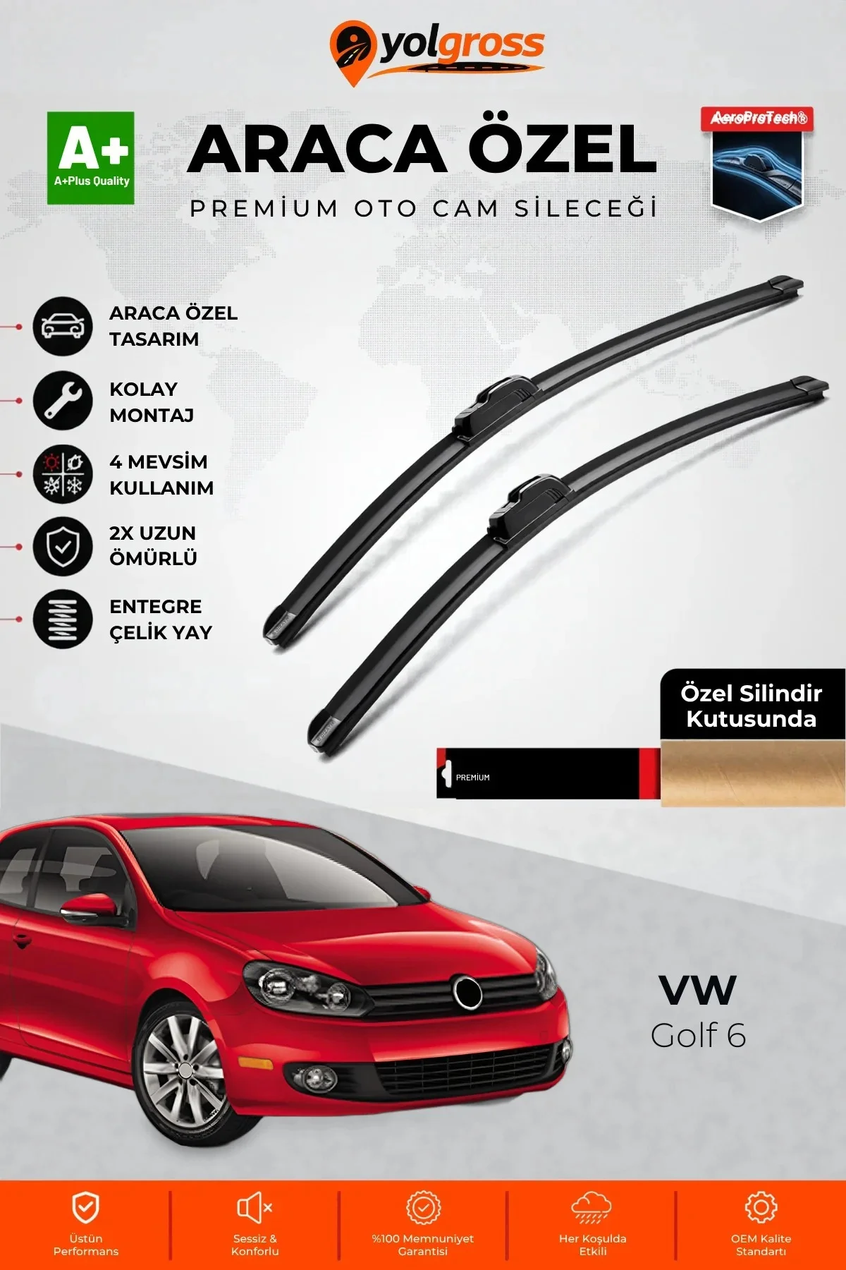 VW Golf 6 Ön Cam Silecek Seti 2008-2012 Premium Araca Özel 60-48 Cm A+ Kalite
