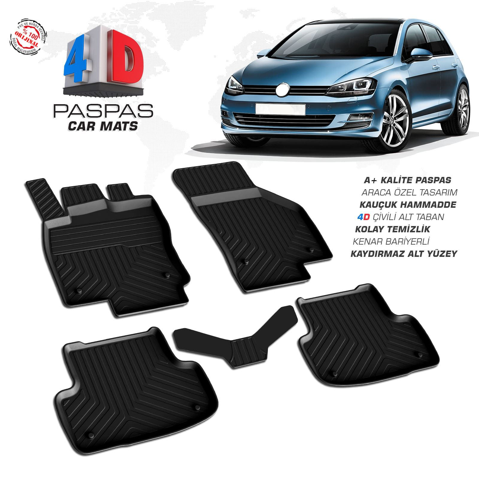VW Golf 7 4D Araca Özel Havuzlu Kauçuk Paspas 2013-2020