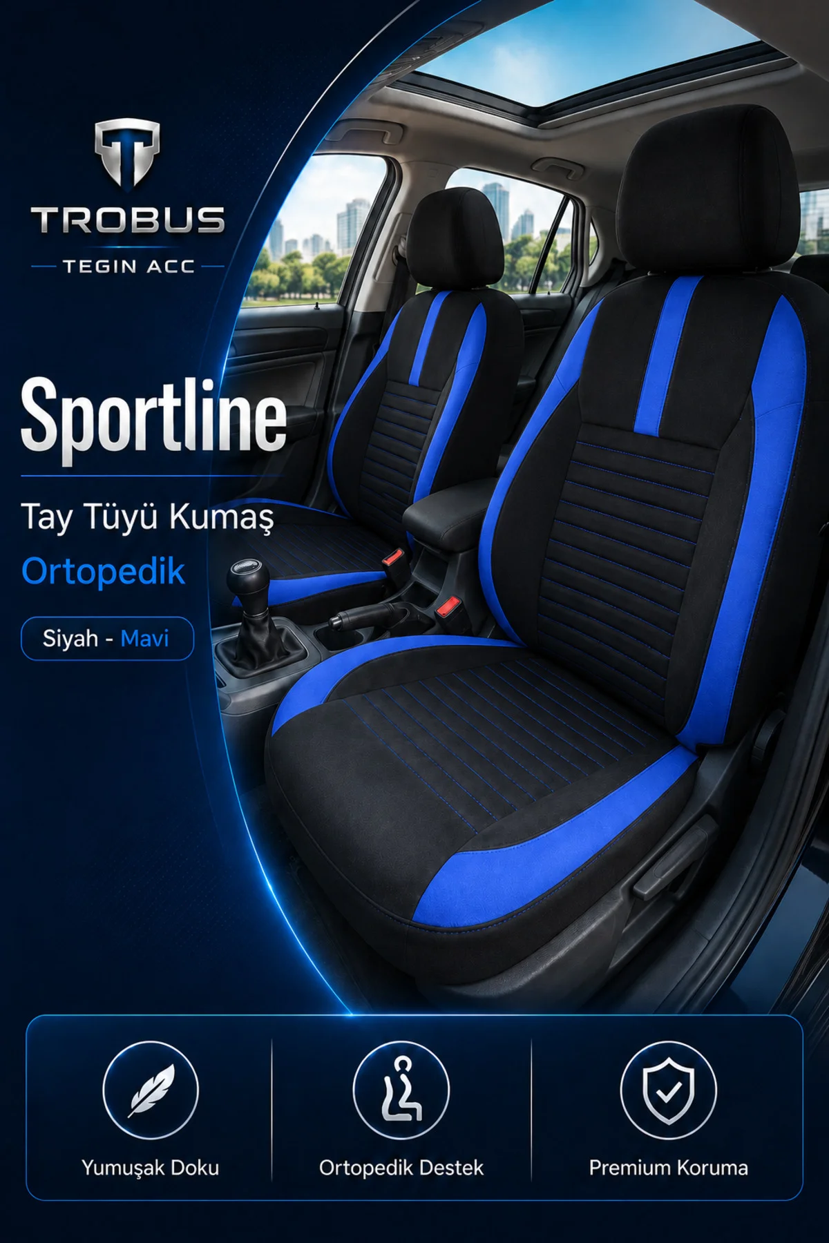 VW Golf 7 Kasa 2013-2020 Uyumlu Sportline Serisi Siyah Mavi Ortopedik Tay Tüyü Koltuk Kılıfı Fiyatı, Yorumları ve Özellikleri