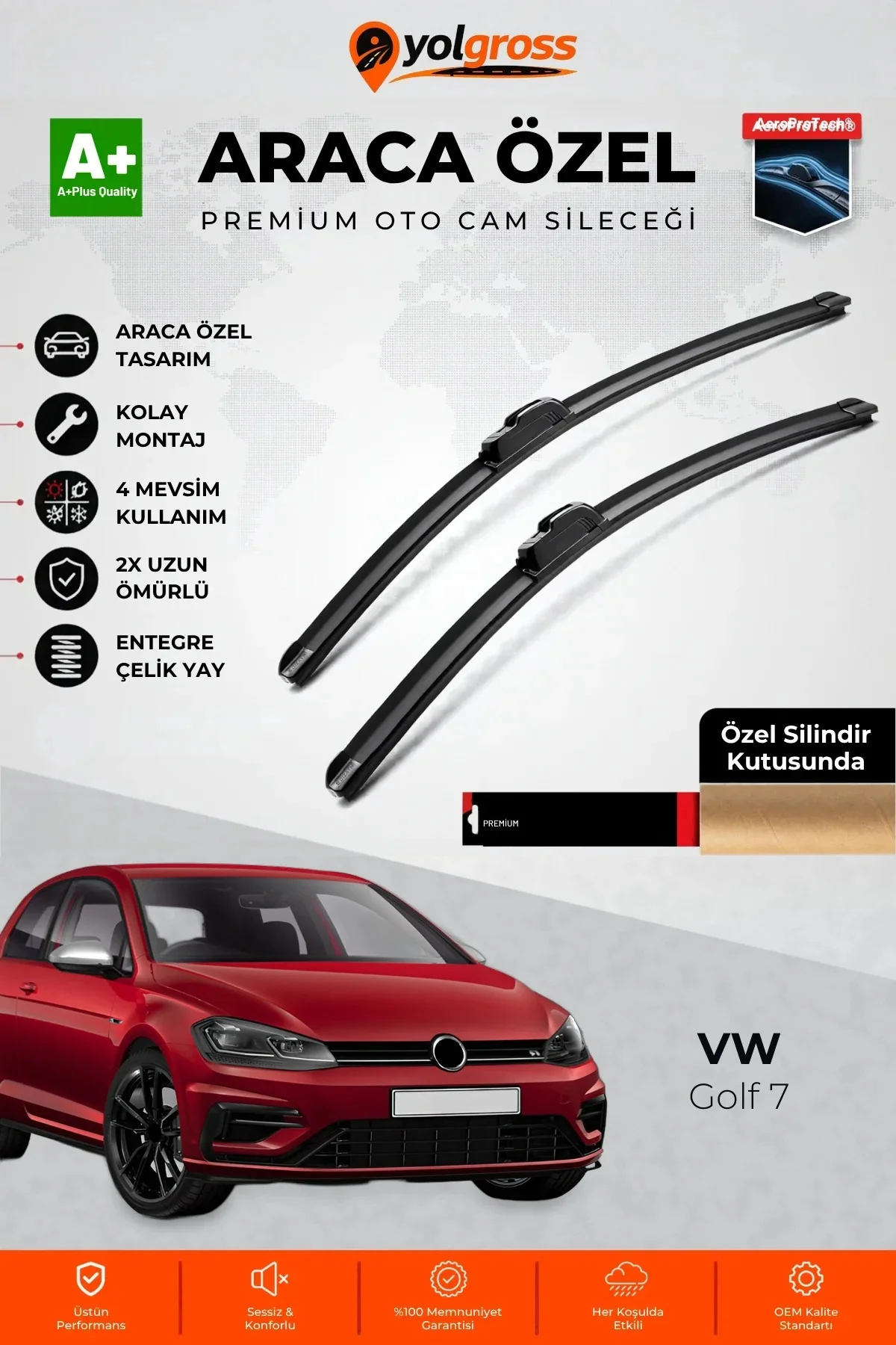 VW Golf 7 Ön Cam Silecek Seti 2012-2020 Premium Araca Özel 65-45 Cm A+ Kalite