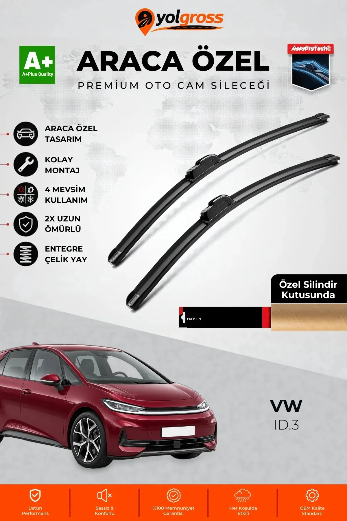 VW ID.3 Ön Cam Silecek Seti 2019 Üzeri Premium Araca Özel 75-75 Cm A+ Kalite