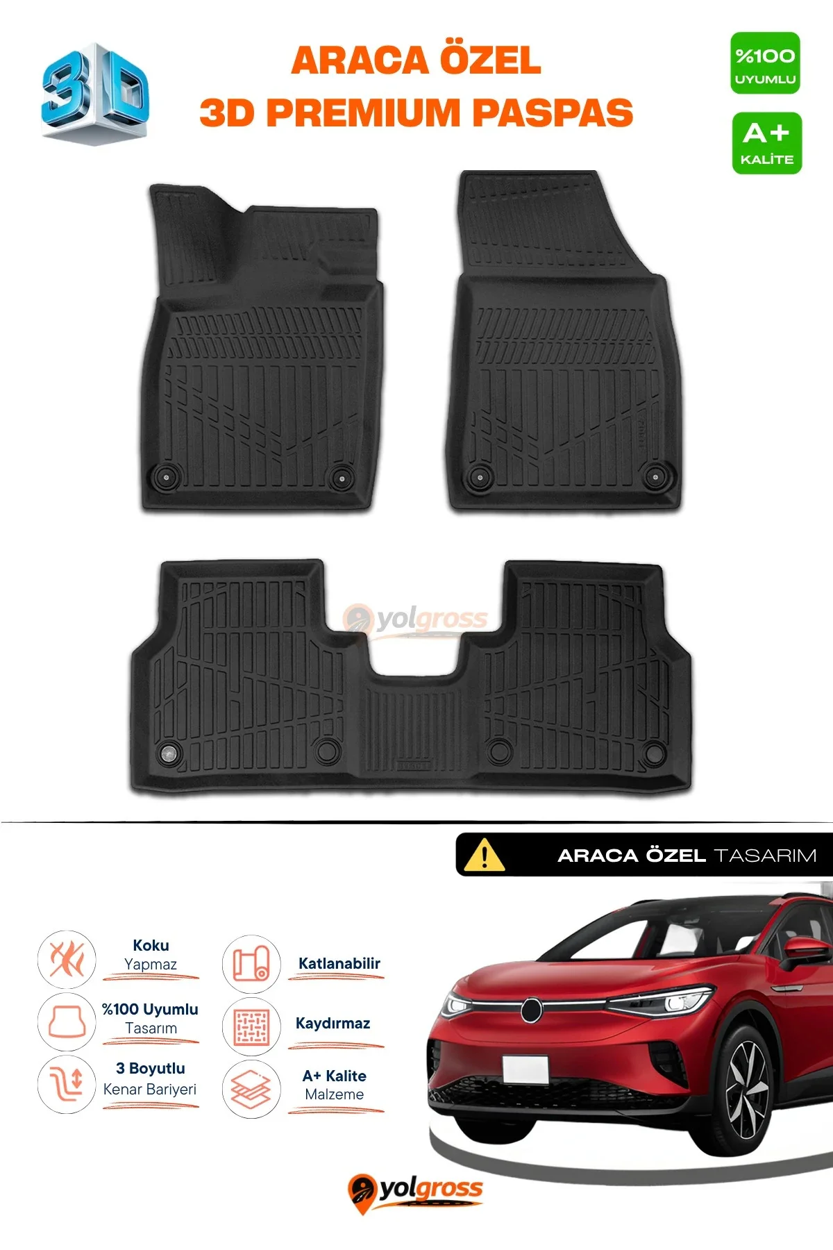 VW ID.4 3D Pro Havuzlu Paspas 2024 Üzeri A+ Kalite VW ID.4 3D Pro Havuzlu Paspas 2024 Üzeri A+ Kalite