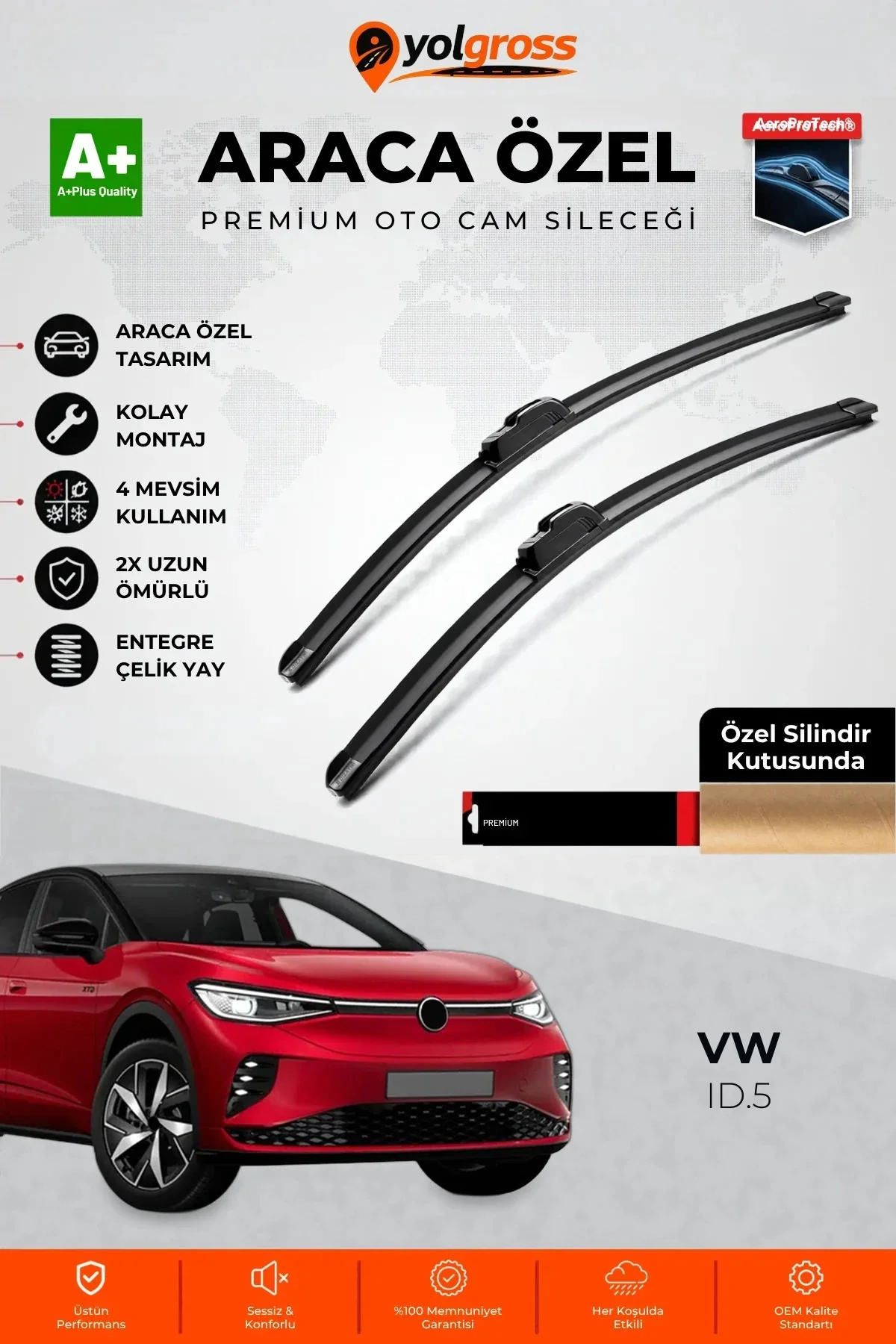 VW ID.5 Ön Cam Silecek Seti 2021 Üzeri Premium Araca Özel 70-45 Cm A+ Kalite VW ID.5 Ön Cam Silecek Seti 2021 Üzeri Premium Araca Özel 70-45 Cm A+ Kalite