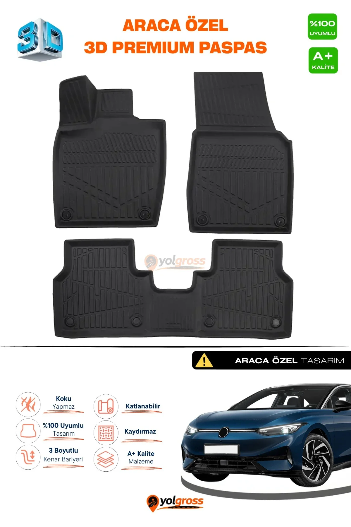 VW ID.7 3D Pro Havuzlu Paspas 2023 Üzeri A+ Kalite VW ID.7 3D Pro Havuzlu Paspas 2023 Üzeri A+ Kalite