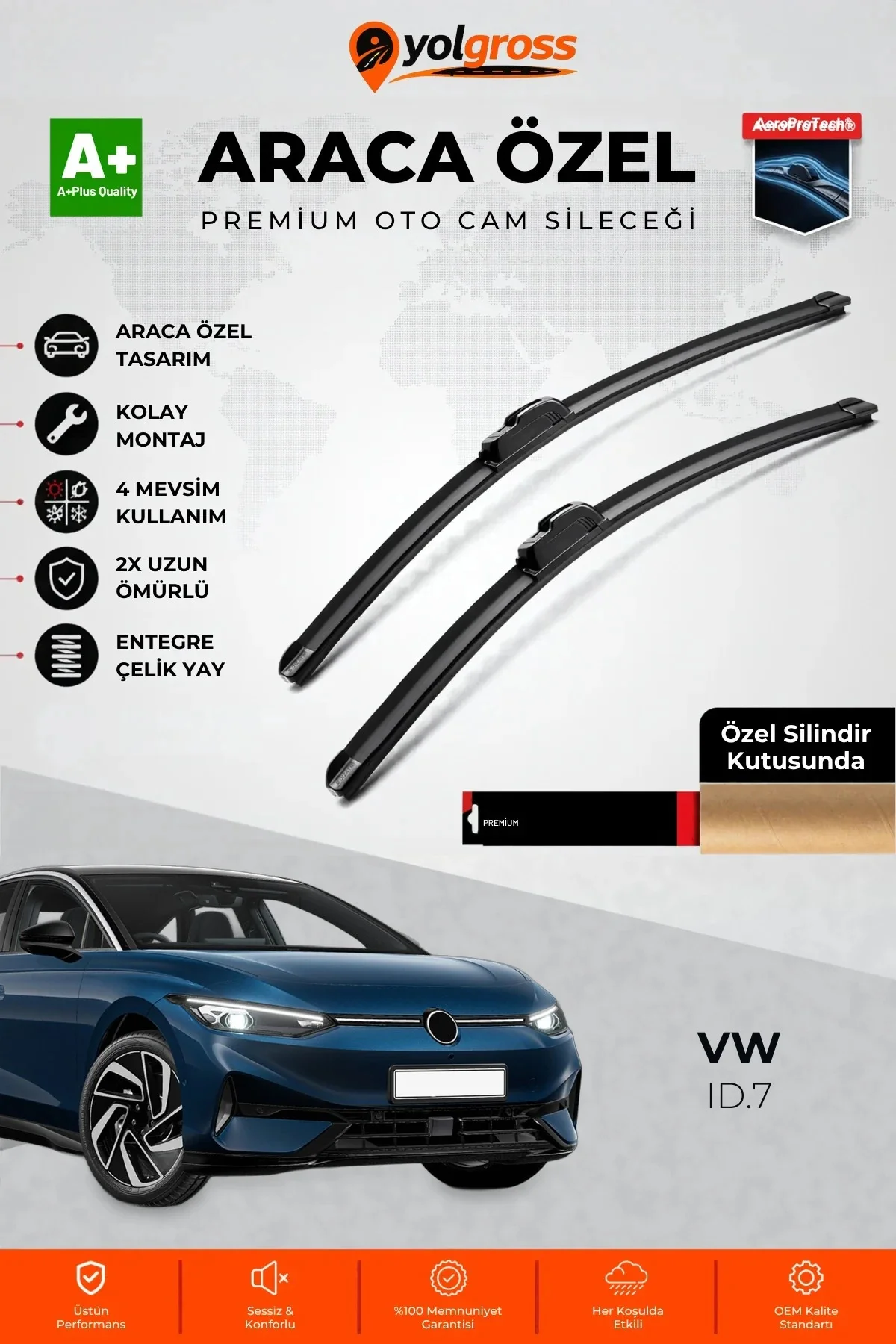 VW ID.7 Ön Cam Silecek Seti 2023 Üzeri Premium Araca Özel 70-40 Cm A+ Kalite VW ID.7 Ön Cam Silecek Seti 2023 Üzeri Premium Araca Özel 70-40 Cm A+ Kalite