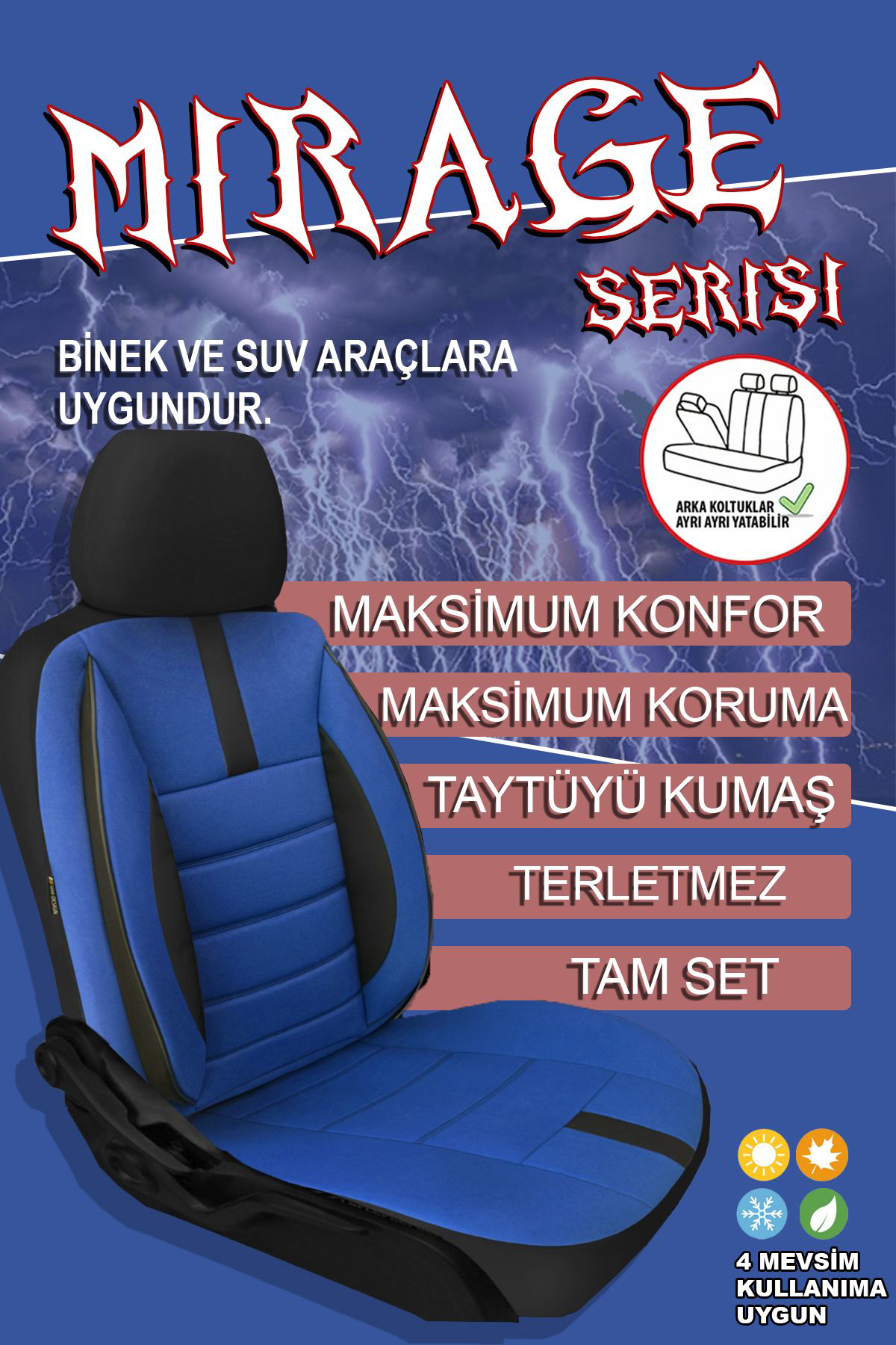 VW JETTA 2005-2011Uyumlu Oto Koltuk Kılıfı Mirage Serisi - Mavi