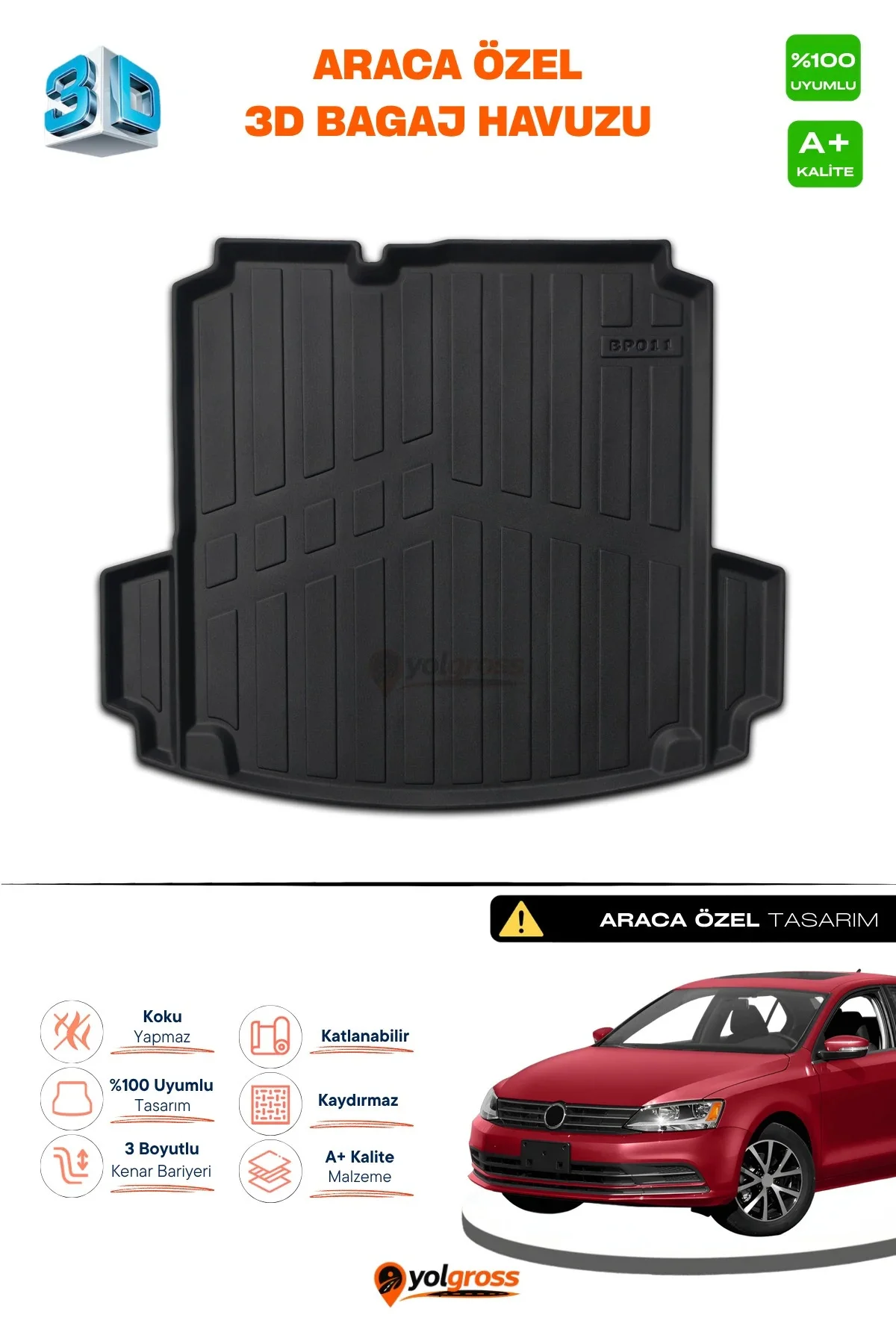 VW Jetta 3D Pro Bagaj Havuzu Cepli 2011 Üzeri A+ Kalite
