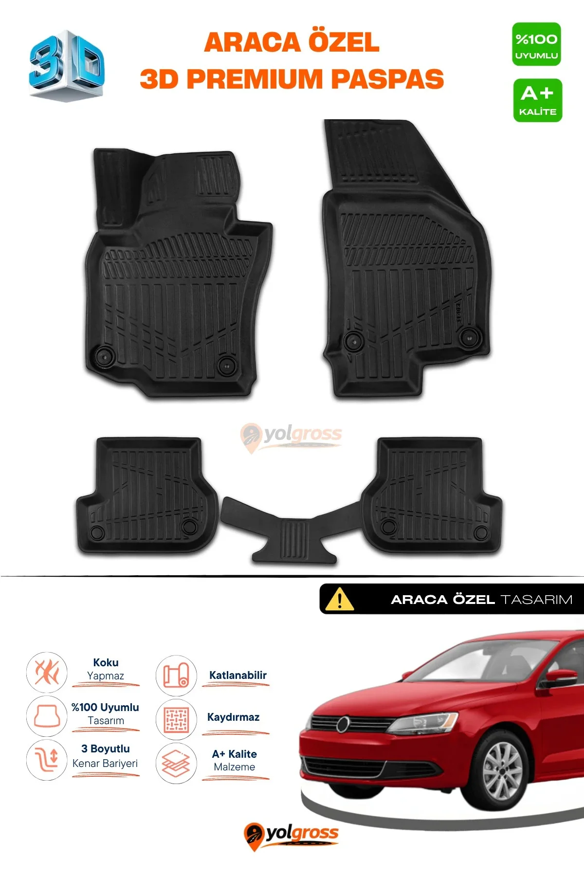VW Jetta 3D Pro Havuzlu Paspas 2011 Üzeri A+ Kalite
