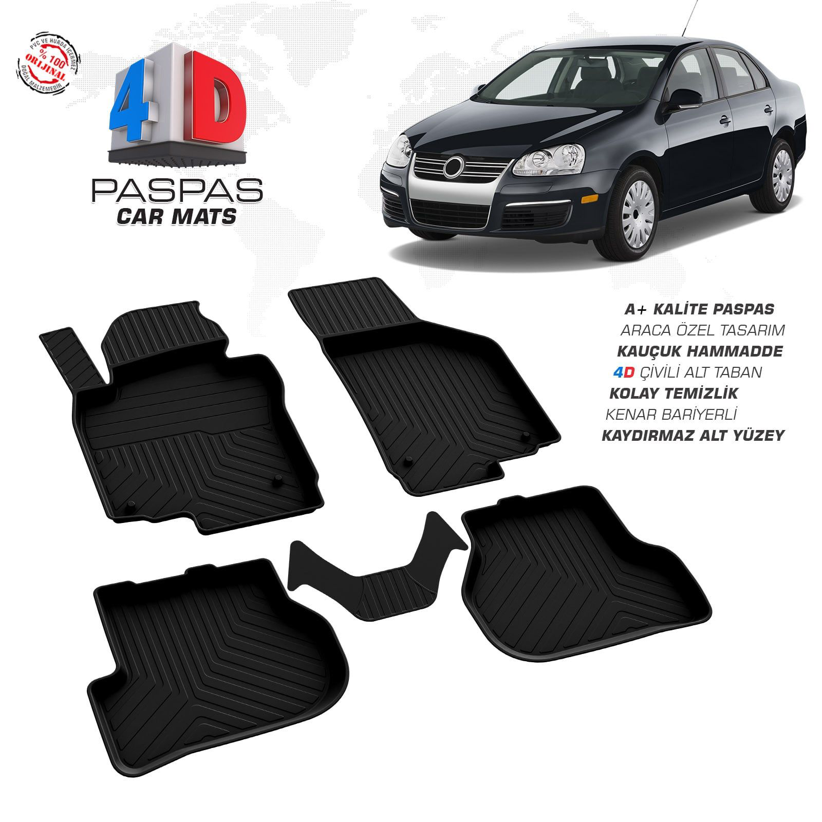 VW Jetta 4D Araca Özel Havuzlu Kauçuk Paspas 2005-2010 VW Jetta 4D Araca Özel Havuzlu Kauçuk Paspas 2005-2010