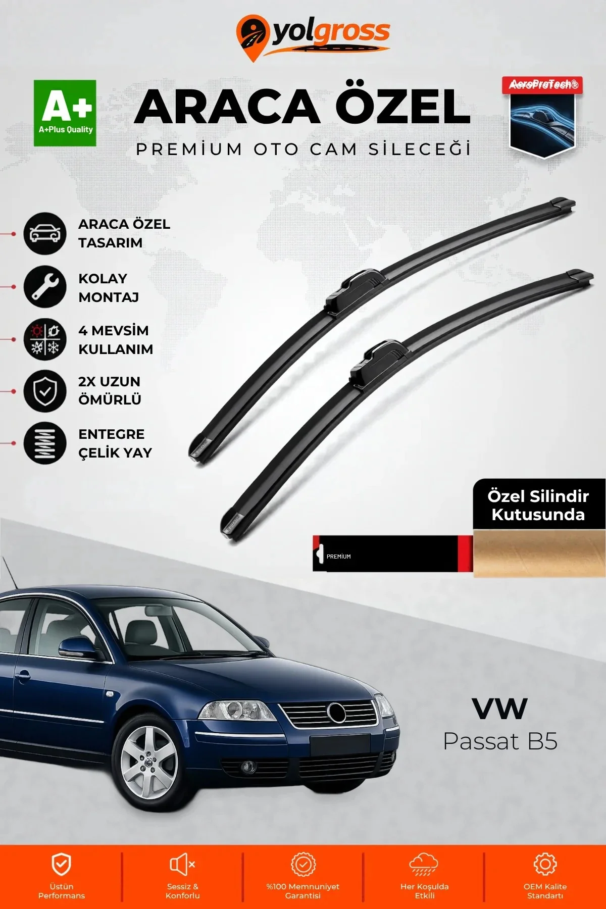 VW Passat B5 Ön Cam Silecek Seti 1996-2005 Premium Araca Özel 53-50 Cm A+ Kalite