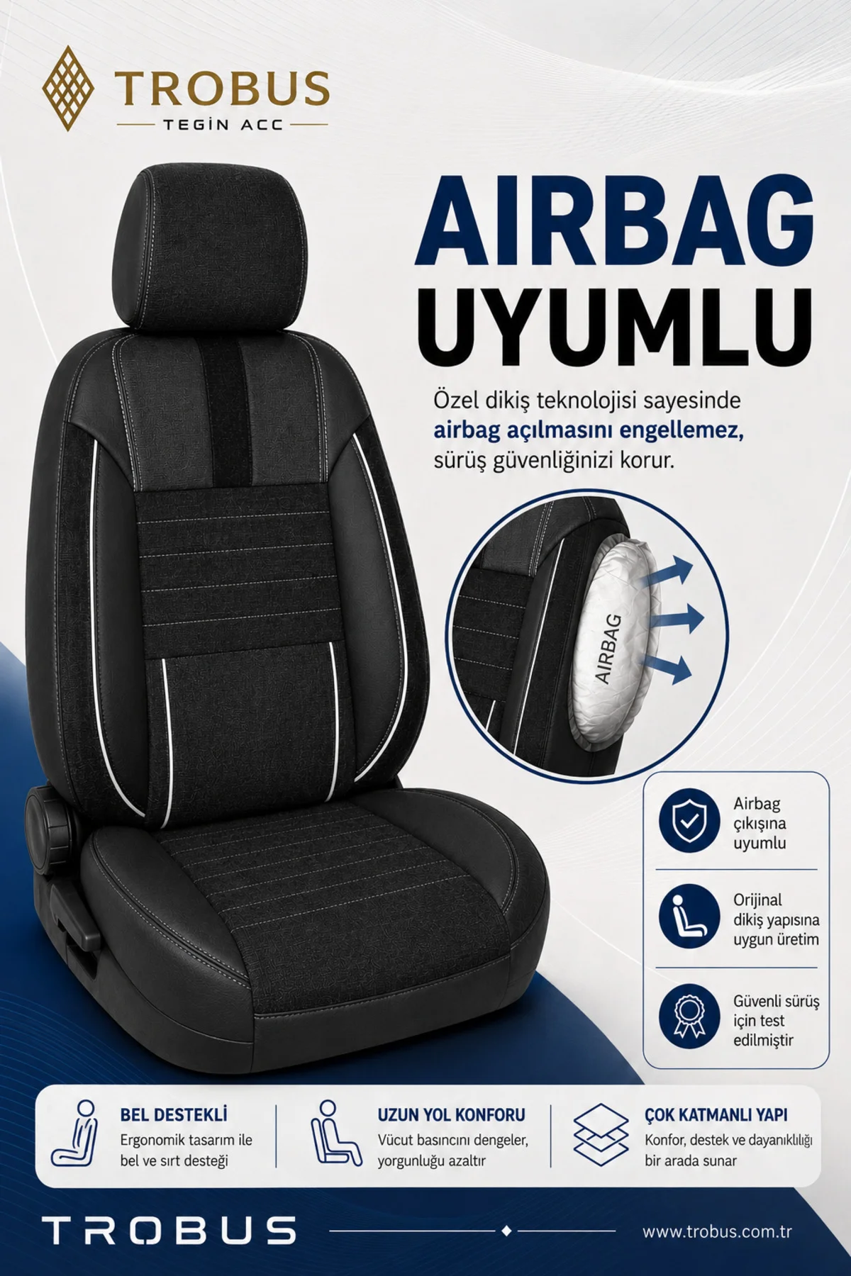 VW Passat B6 2005-2011 Uyumlu Apex Linen Bel Destekli Keten Siyah