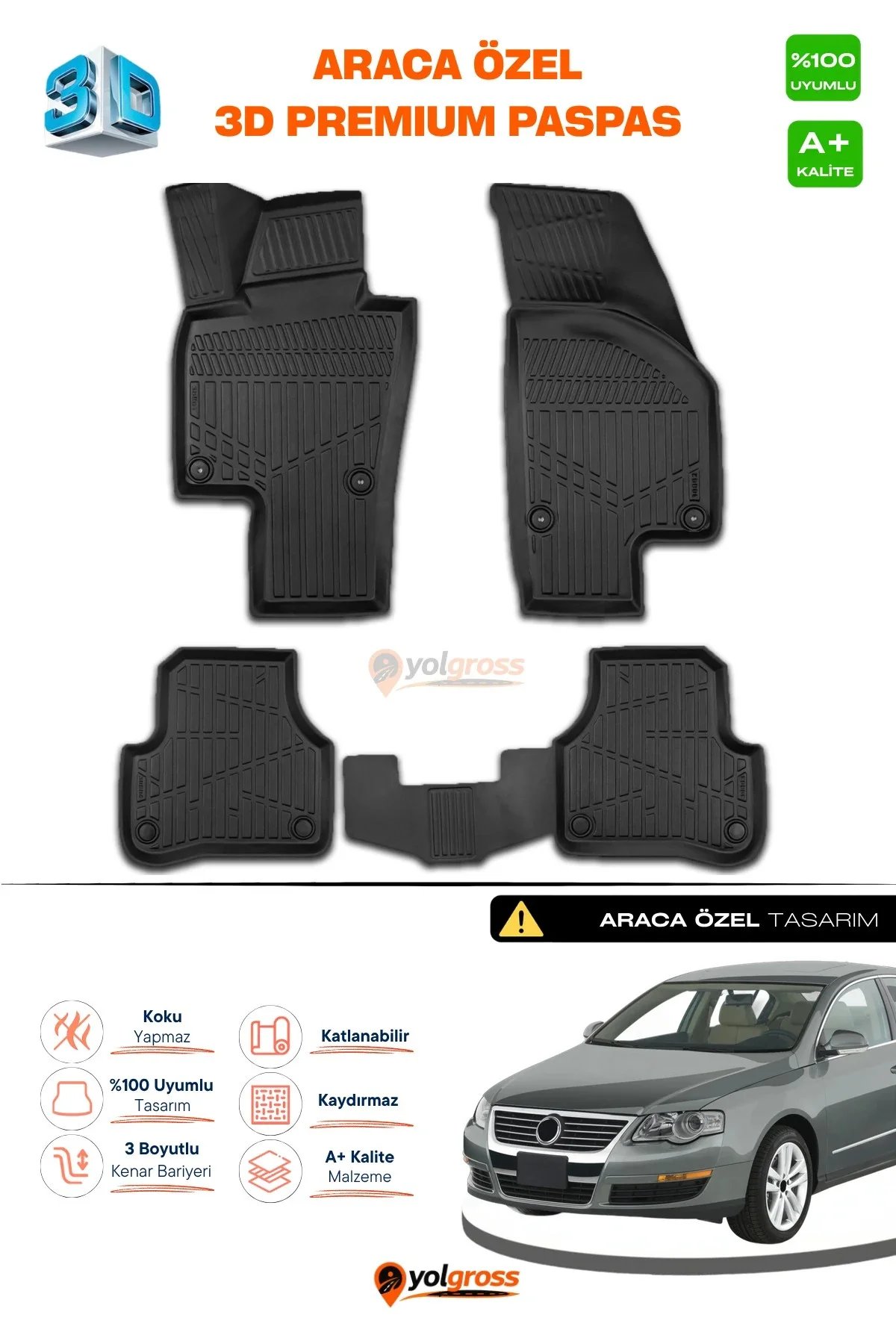 VW Passat B6 3D Pro Havuzlu Paspas 2005-2010 A+ Kalite