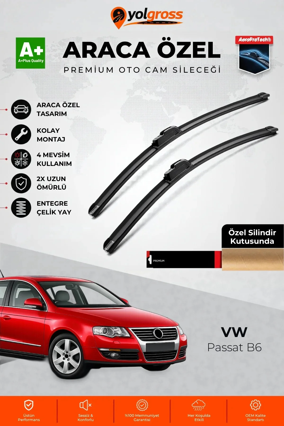 VW Passat B6 Ön Cam Silecek Seti 2005-2010 Premium Araca Özel 60-48 Cm A+ Kalite VW Passat B6 Ön Cam Silecek Seti 2005-2010 Premium Araca Özel 60-48 Cm A+ Kalite