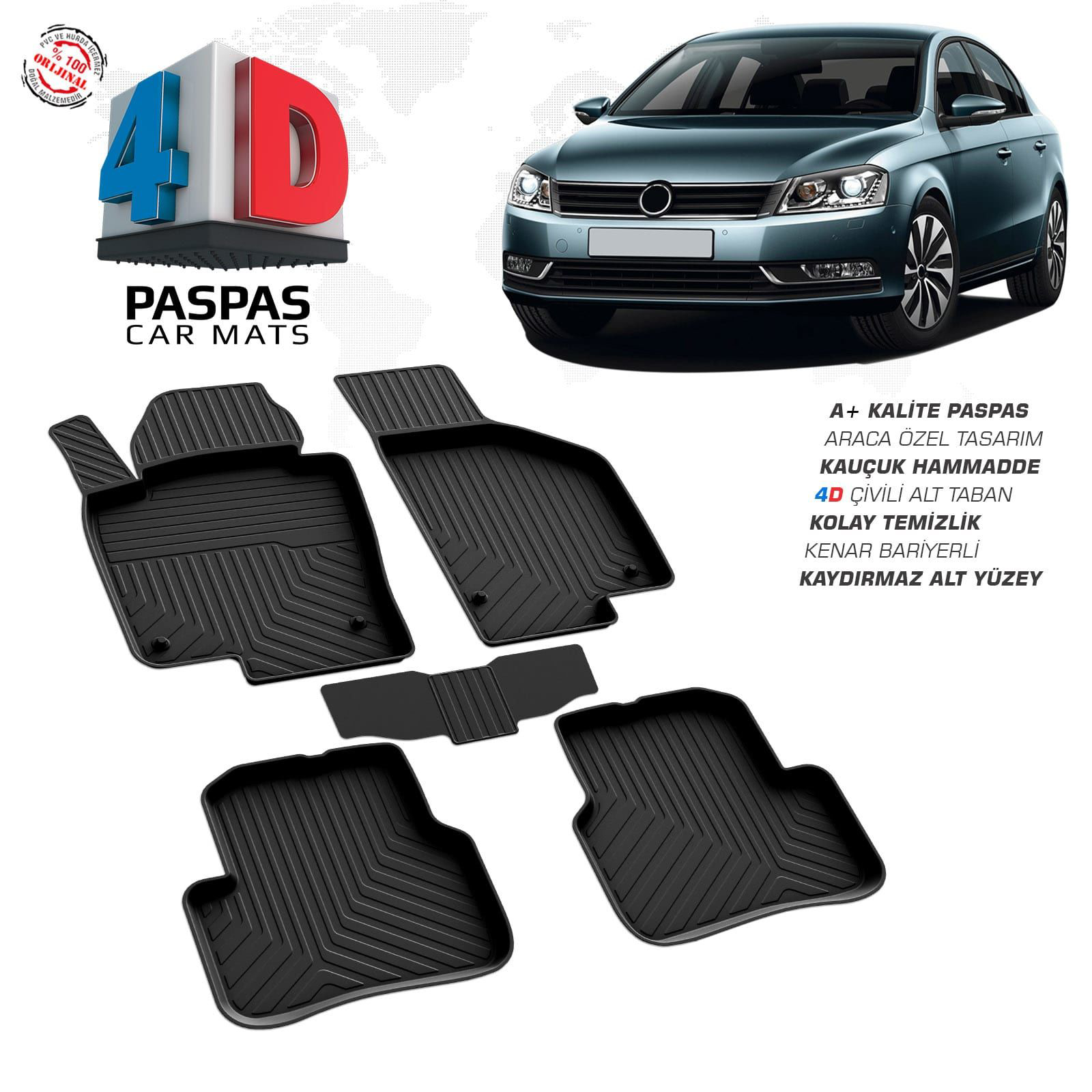 VW Passat B7 4D Araca Özel Havuzlu Kauçuk Paspas 2011-2014 Fiyatı, Yorumları ve Özellikleri