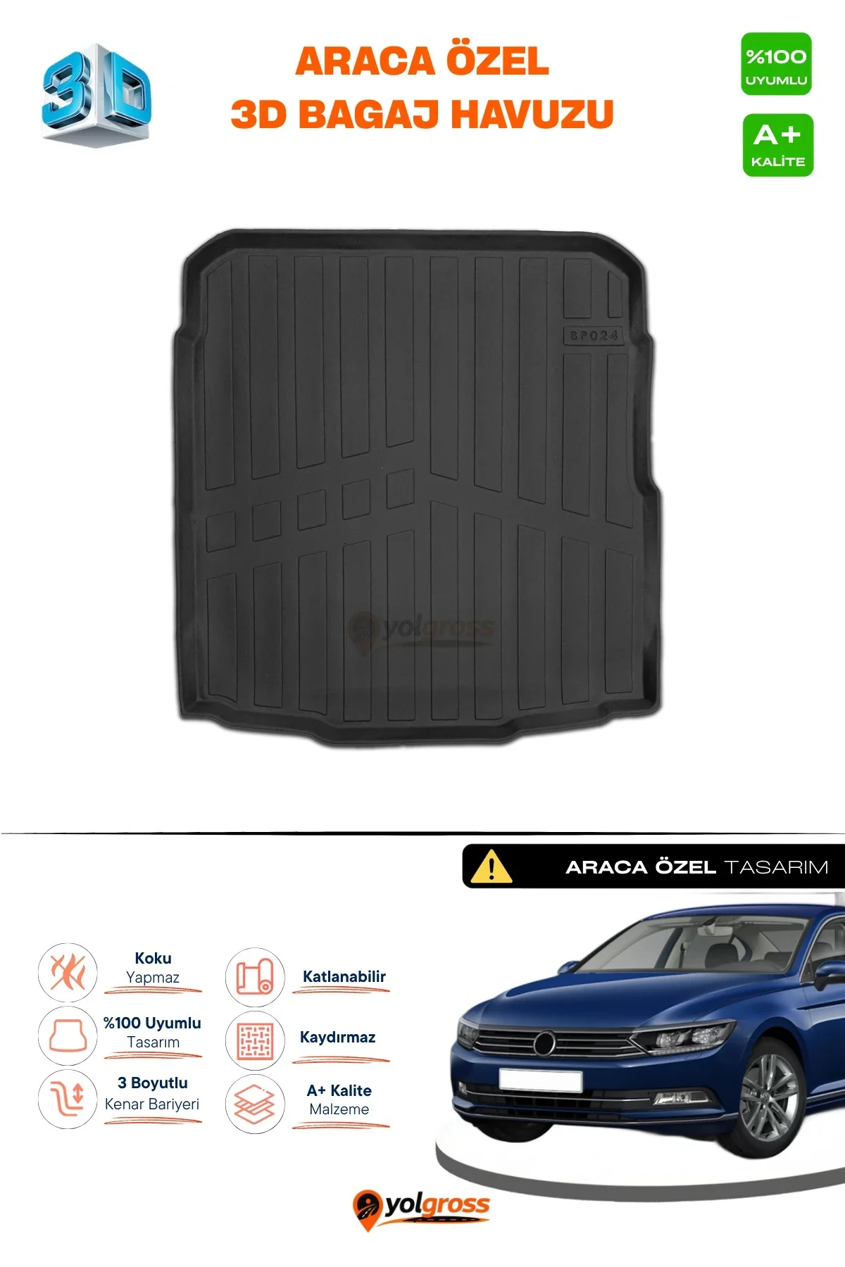 VW Passat B8 3D Pro Bagaj Havuzu 2015-2023 A+ Kalite VW Passat B8 3D Pro Bagaj Havuzu 2015-2023 A+ Kalite
