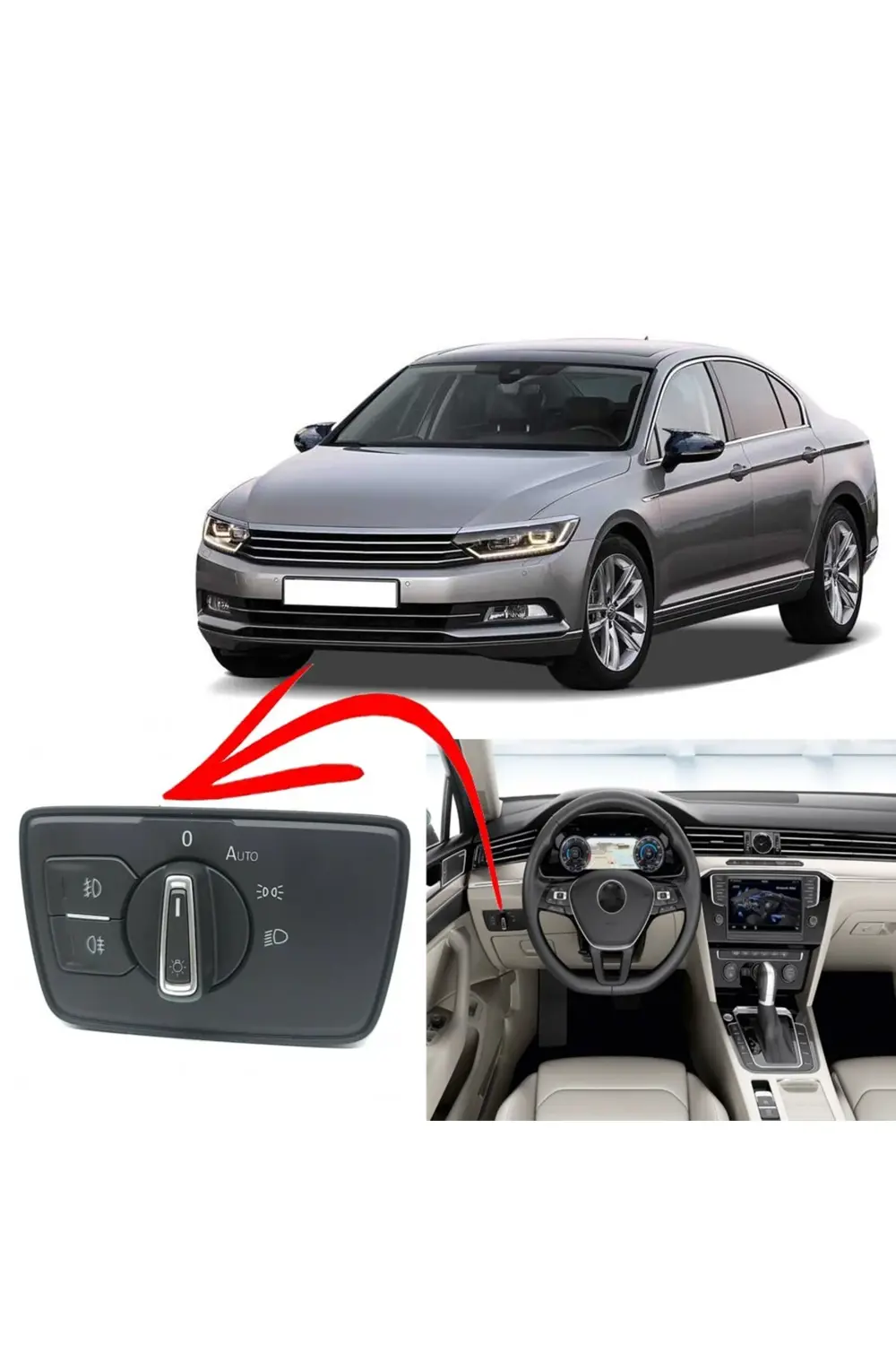 Vw Passat B8 Krom Far Anahtarı Otoamtik Devreli 4pin 2014 Üzeri U