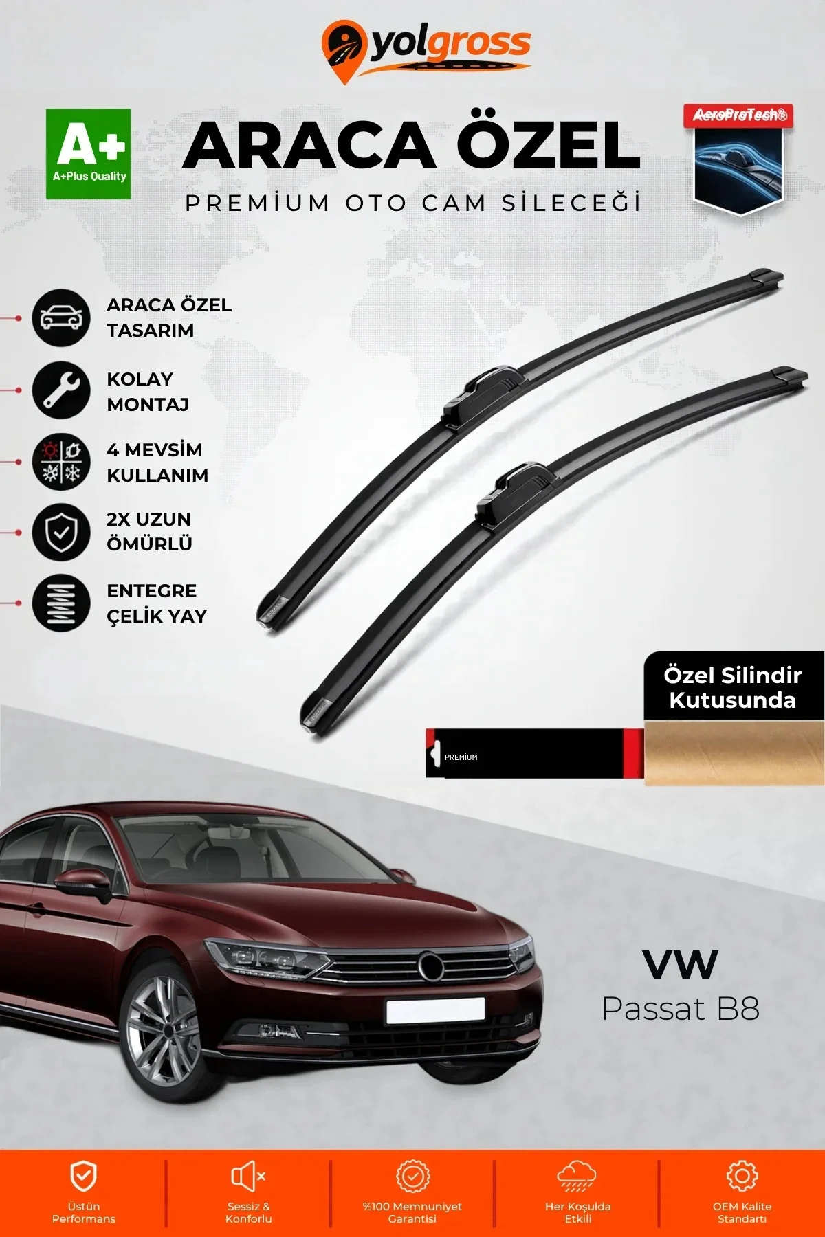 VW Passat B8 Ön Cam Silecek Seti 2015-2024 Premium Araca Özel 65-48 Cm A+ Kalite VW Passat B8 Ön Cam Silecek Seti 2015-2024 Premium Araca Özel 65-48 Cm A+ Kalite