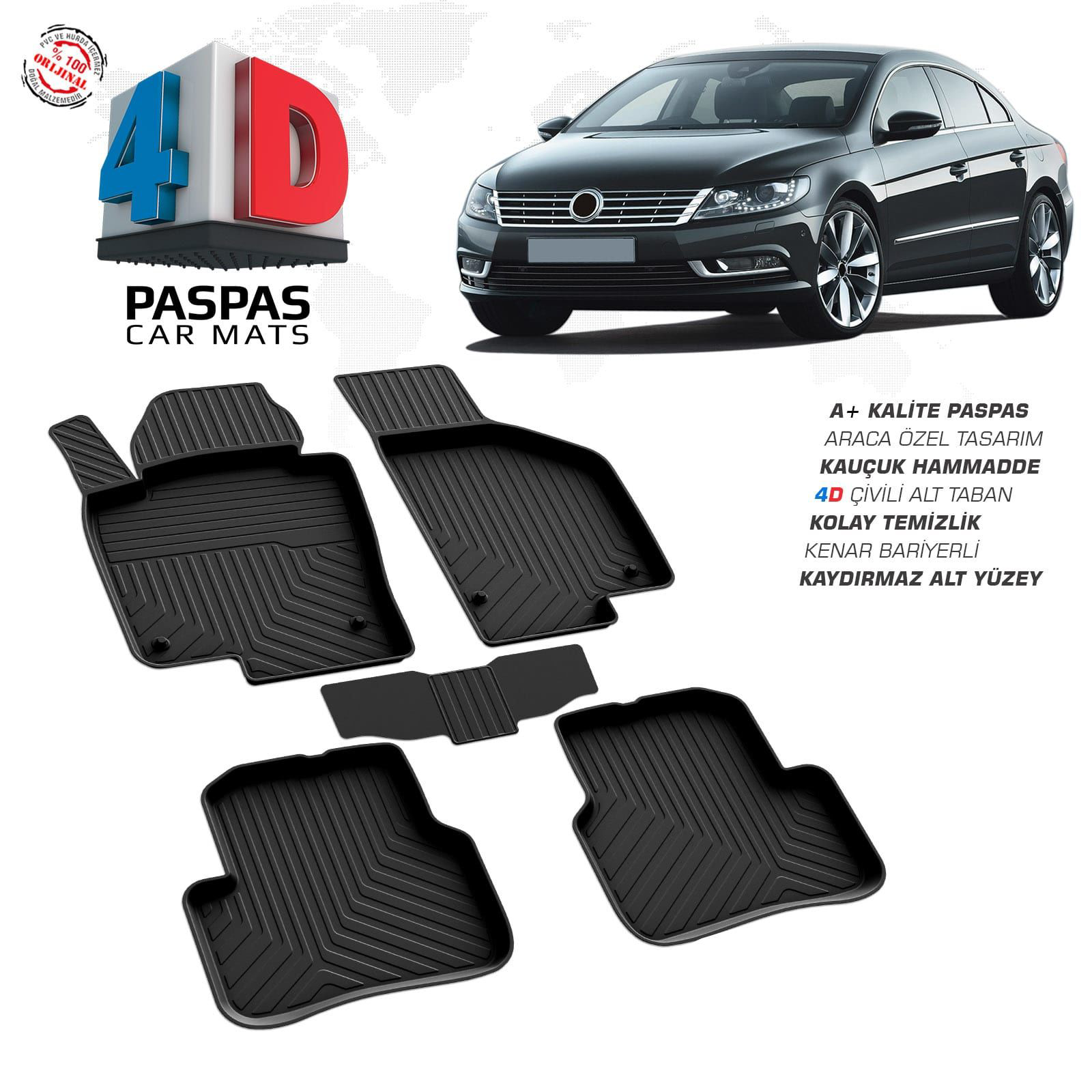 VW Passat CC 4D Araca Özel Havuzlu Kauçuk Paspas 2008 Model ve Üz