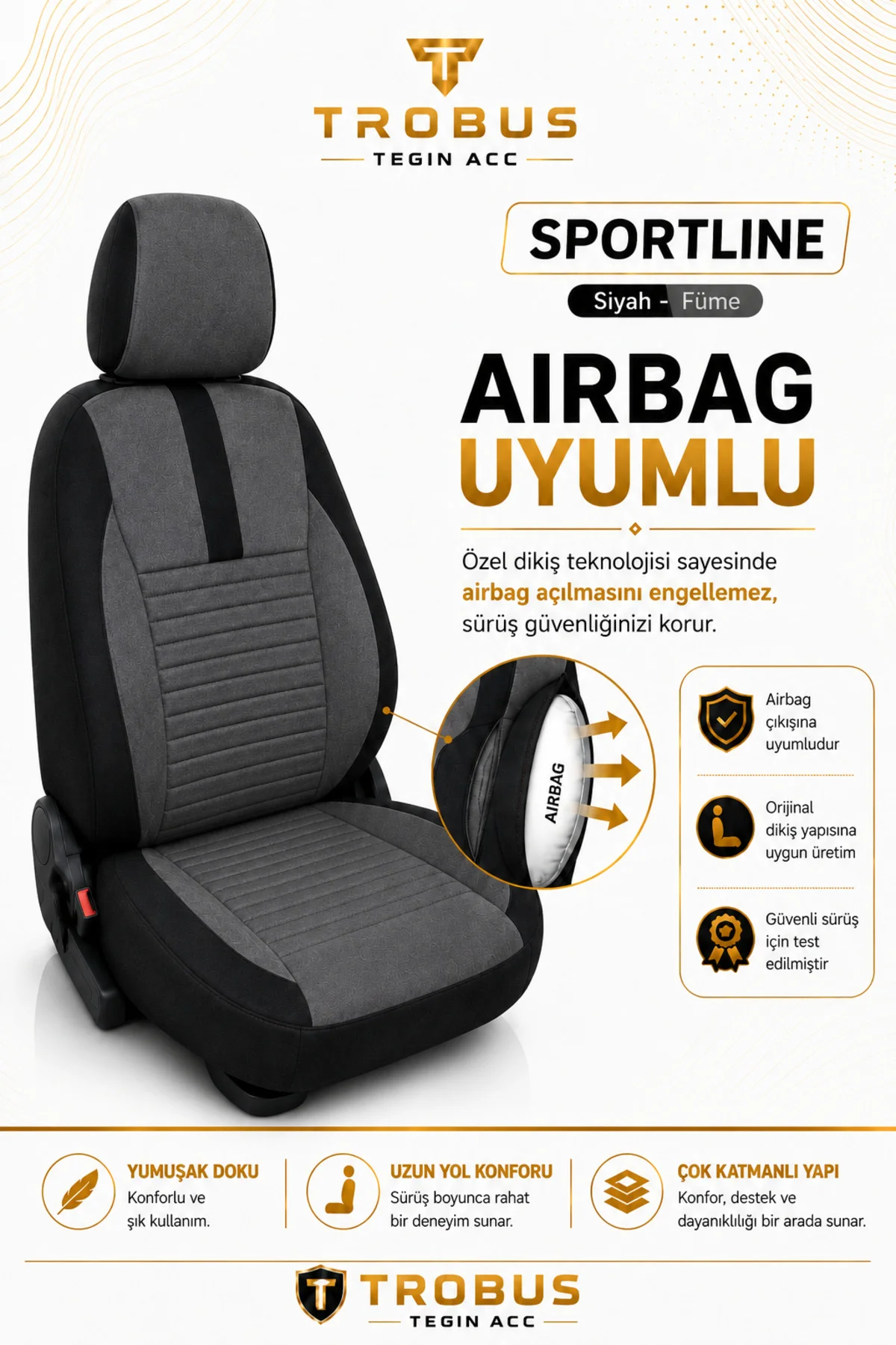 VW Passat Sedan 2015 Sonrası Uyumlu Sportline Serisi Siyah Kırmızı Ortopedik Tay Tüyü Koltuk Kılıfı