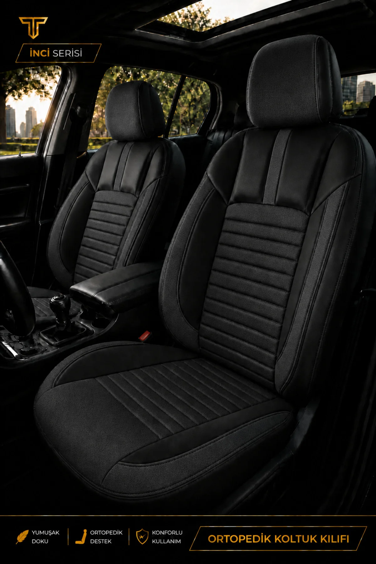 VW Passat Sedan 2015+ Uyumlu İnci Serisi Tay Tüyü Siyah Premium Koltuk Kılıfı