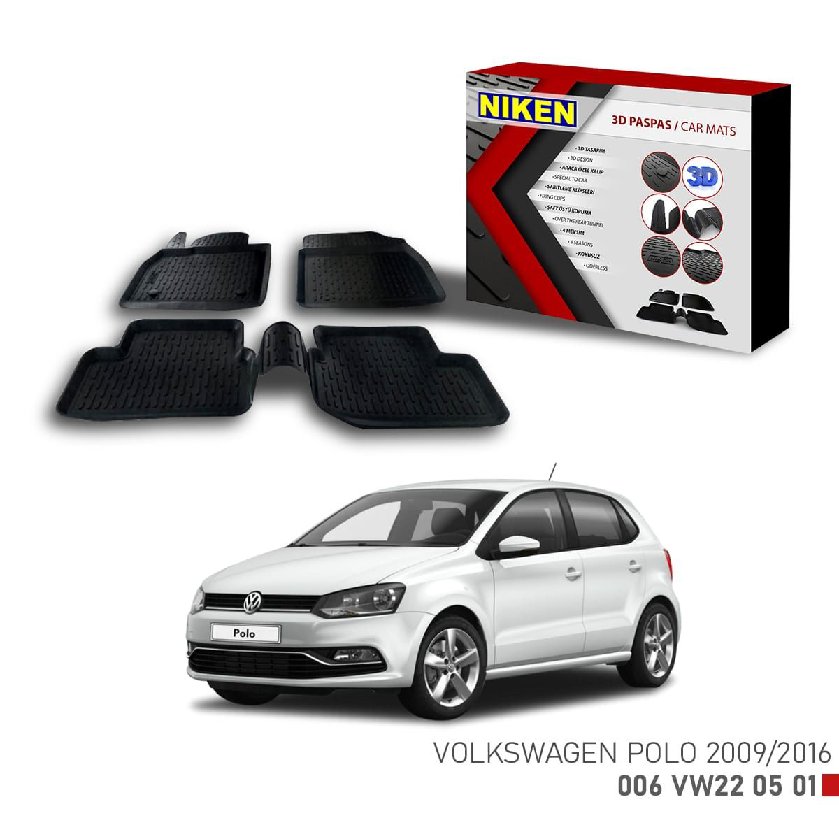 Vw Polo 2009-2016 için Uyumlu 3D Paspas