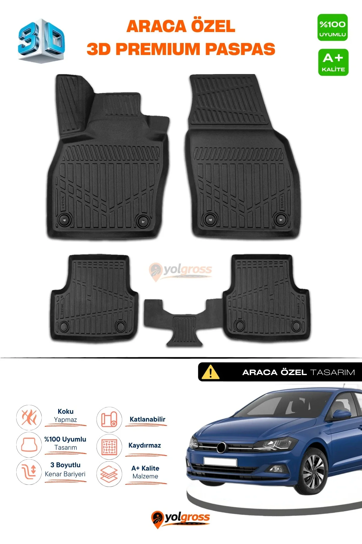 VW Polo 3D Pro Havuzlu Paspas 2017-2021 A+ Kalite