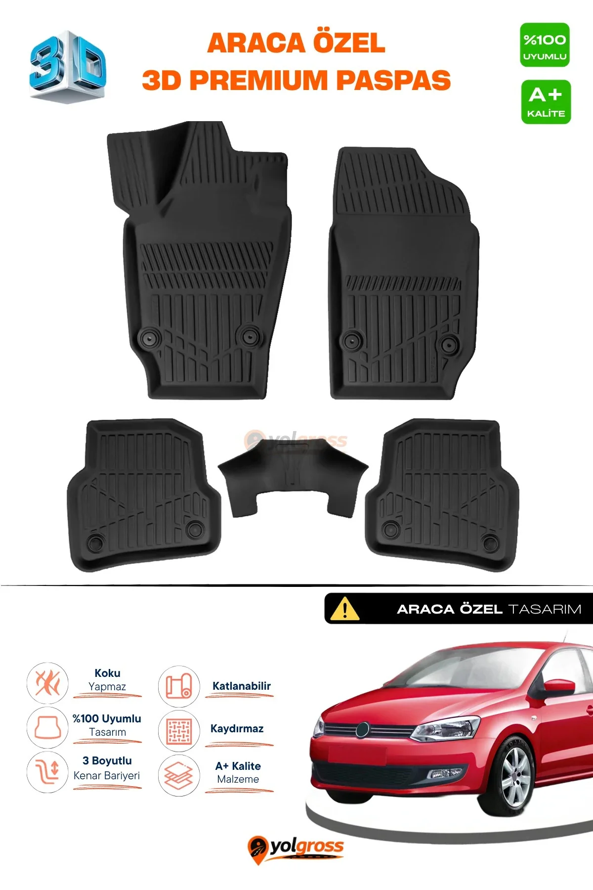 VW Polo 5 3D Pro Havuzlu Paspas 2009-2017 A+ Kalite